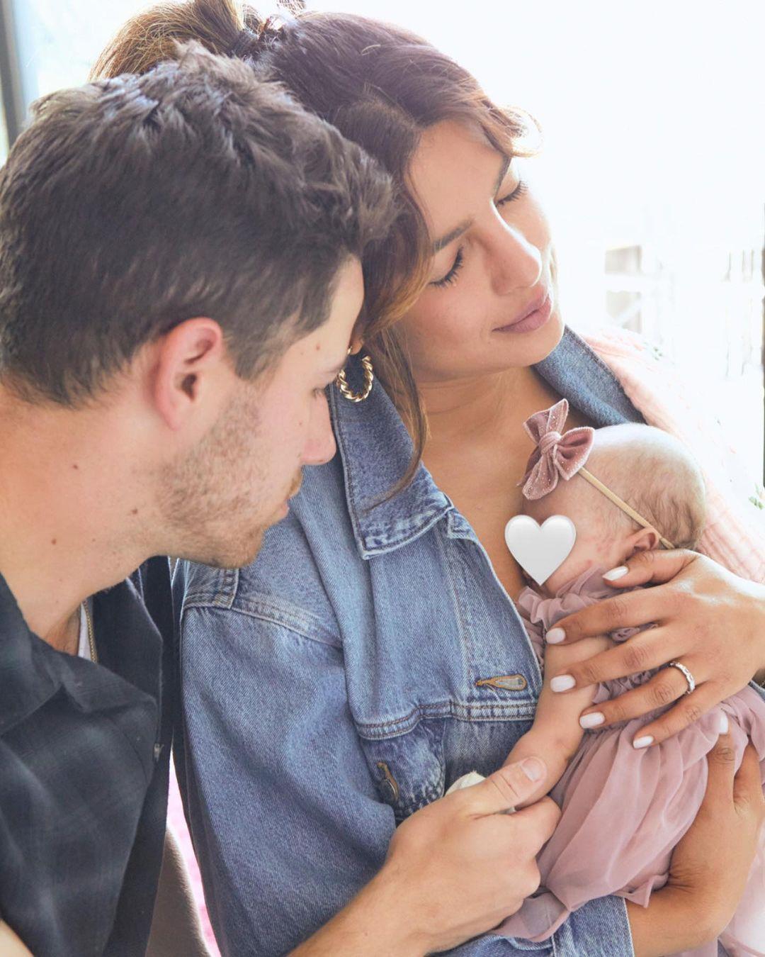 Priyanka Chopra, Nick Jonas with their daughter, Baby Malti