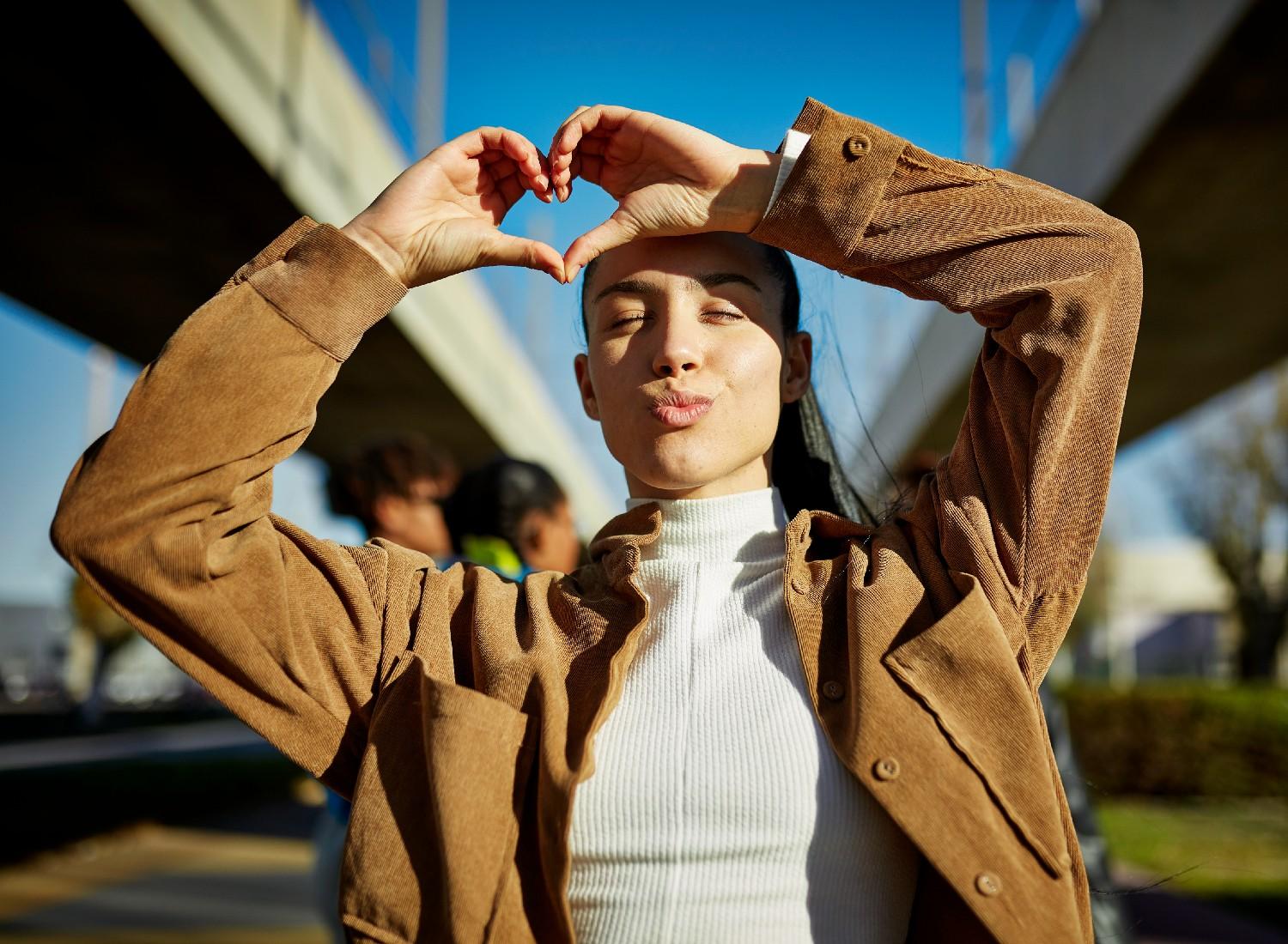 A woman wearing a corduroy shirt.