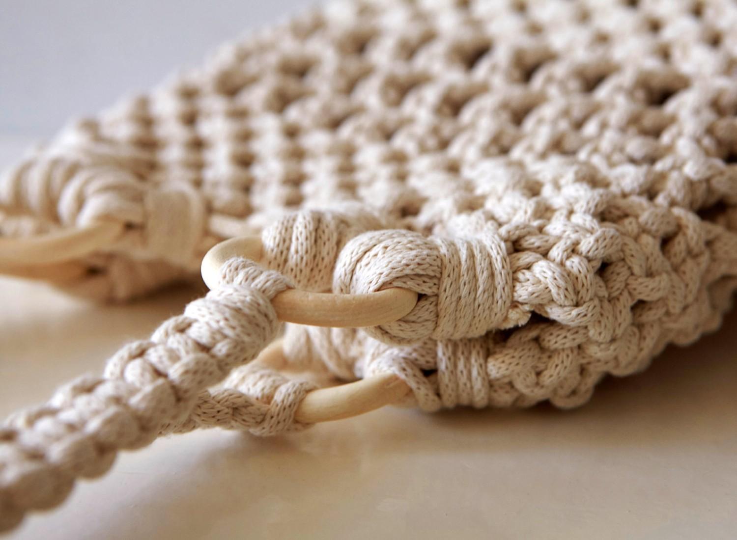 A crochet tote bag.