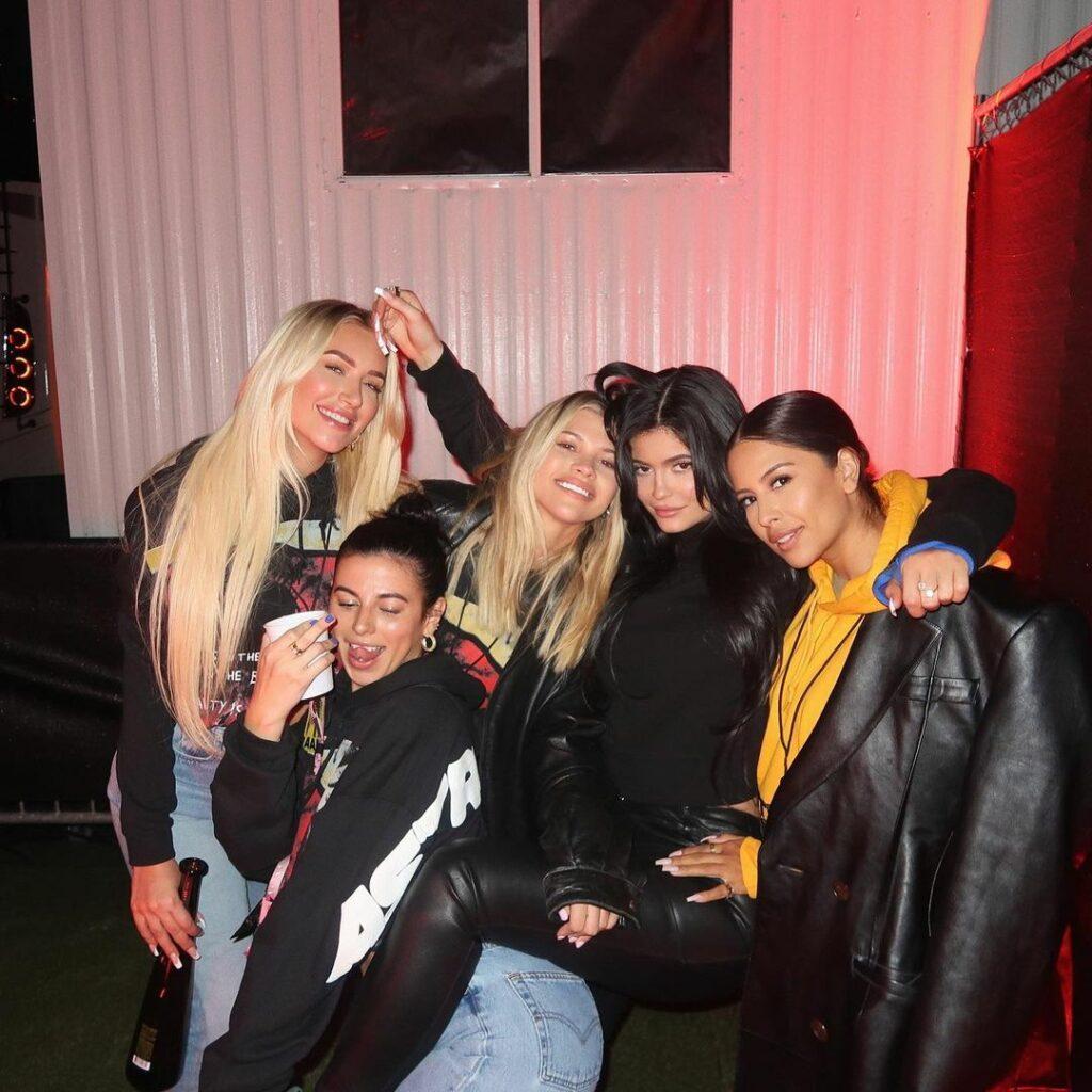 Kylie Jenner, Victoria Villarroel, and their friends smiling.