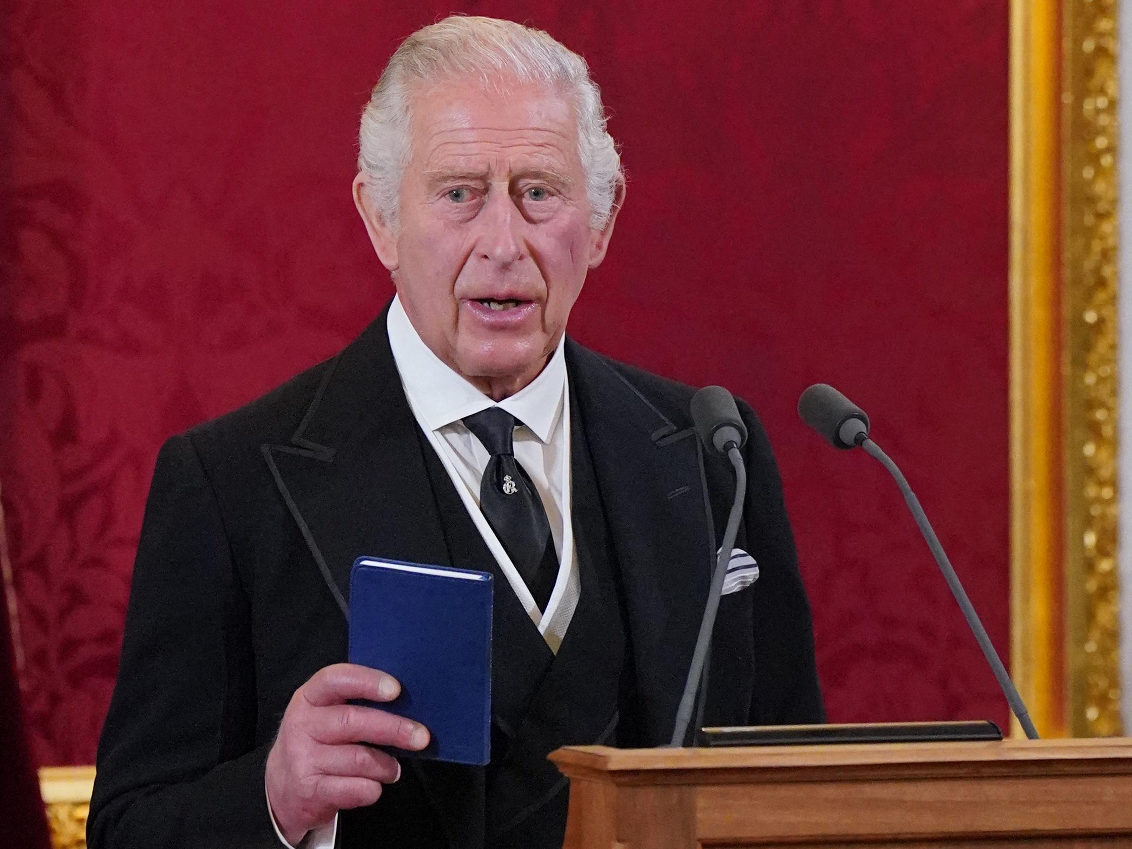 The Accession Council at St James's Palace, London, where King Charles III is formally proclaimed monarch.