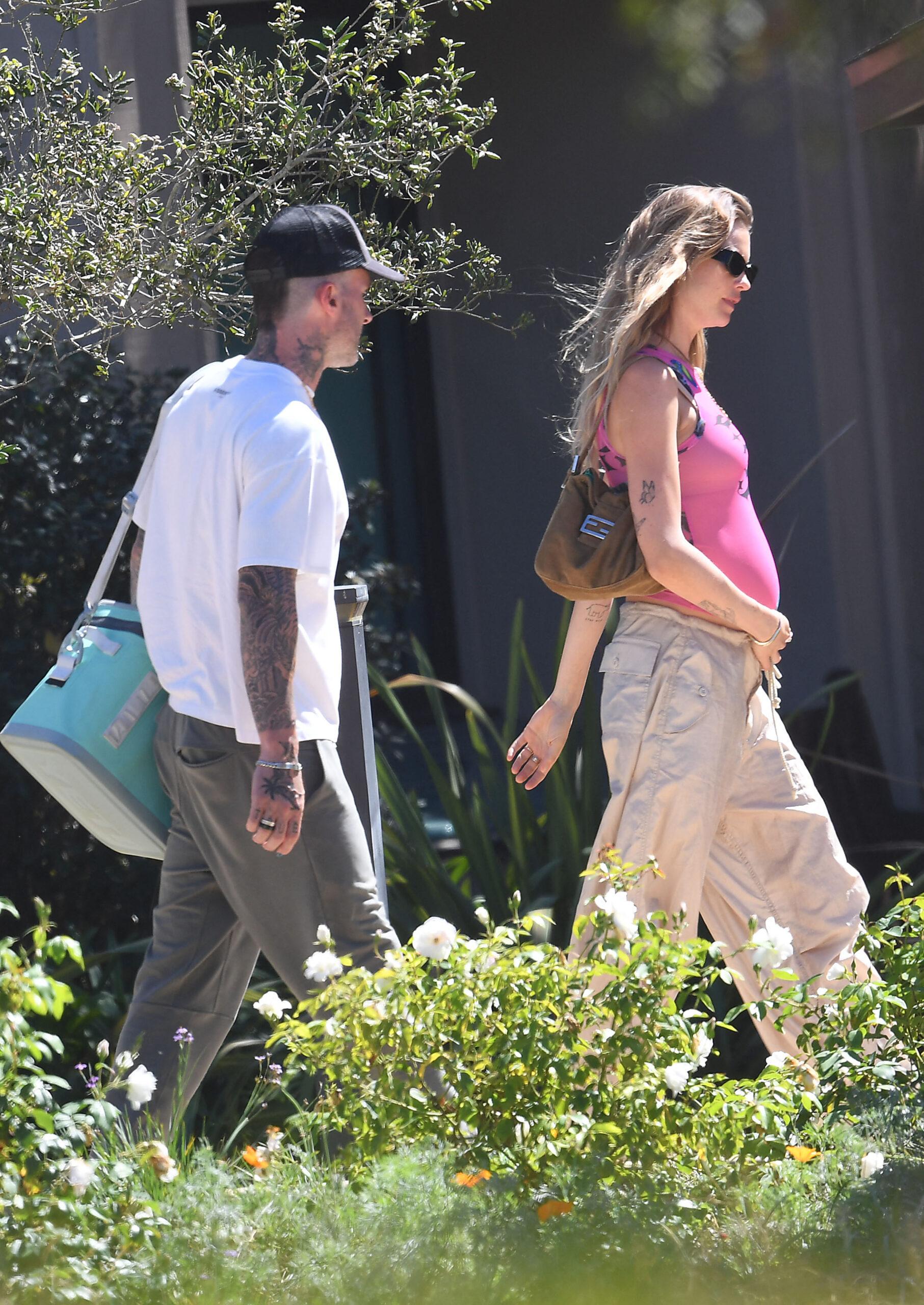 Adam Levine and pregnant wife Behati Prinsloo are seen out in Santa Barbara after a 23 year old model claimed she had an affair with the singer and other women come forward claiming he sent flirty messages.