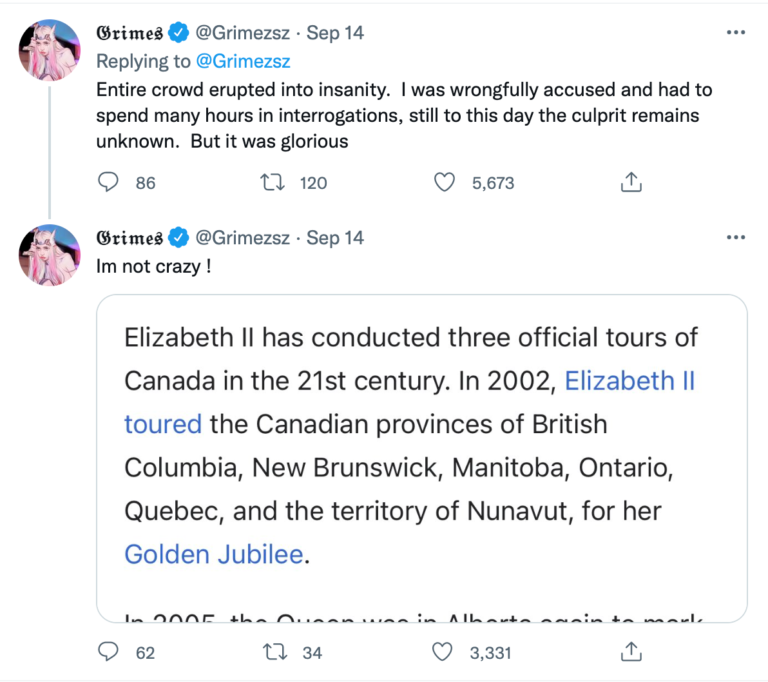 Grimes Was Interrogated About Queen Elizabeth II & Snowballs