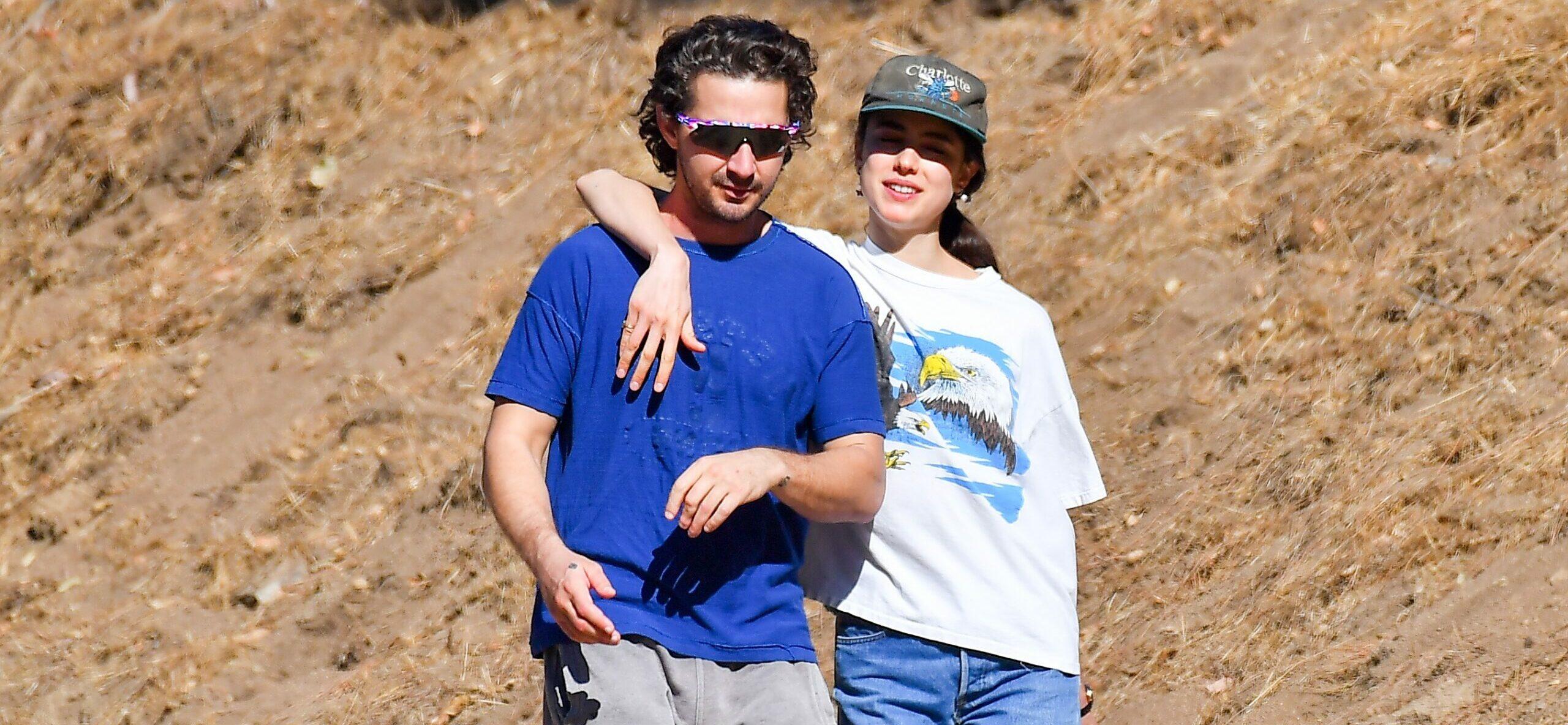 Shia LaBeouf heads out on a shirtless hike with his girlfriend Margaret Qualley in Los Angeles