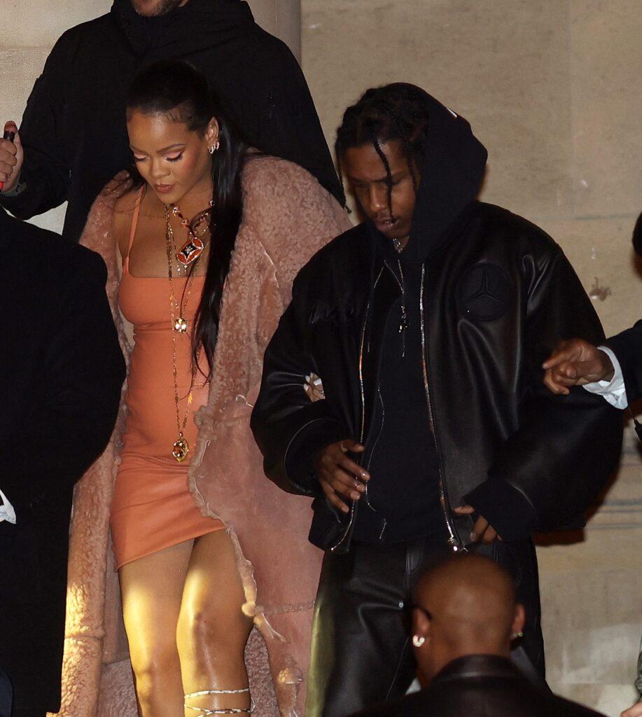 Pregnant Rihanna attends the Off-White show in Paris with boyfriend ASAP Rocky