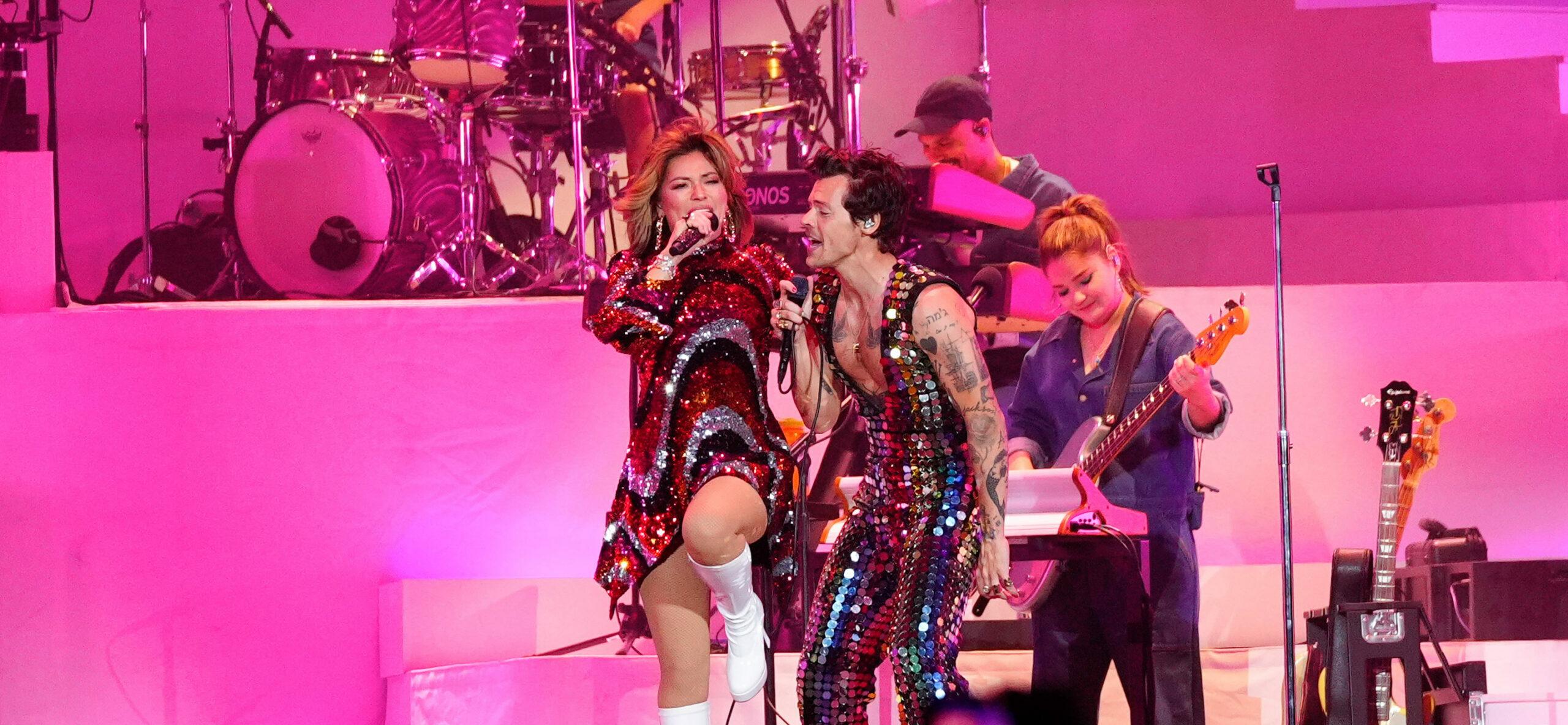 Harry Styles and Shania Twain performs together at Coachella Music Festival in Indio CA