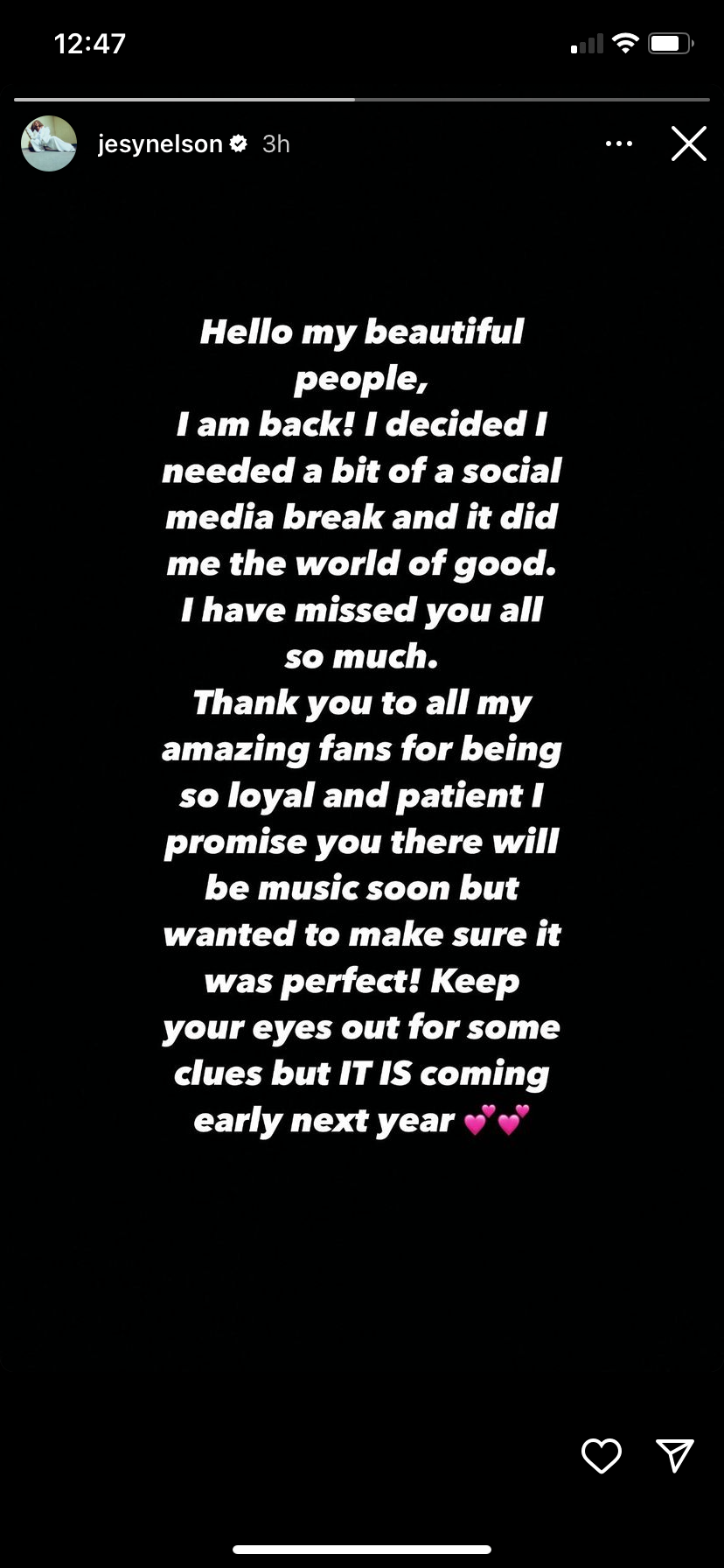 Jesy Nelson's IG comeback announcement