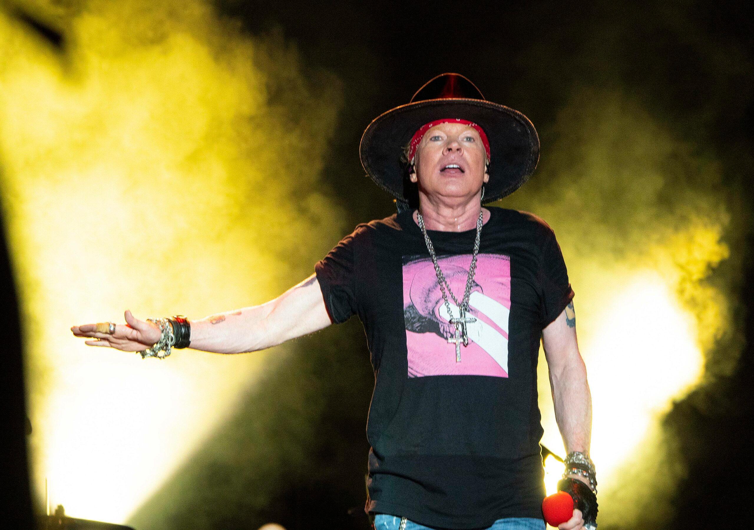 Singer Axl Rose of the rock band Guns N' Roses performs live on stage during a concert at Banc of California Stadium. 19 Aug 2021