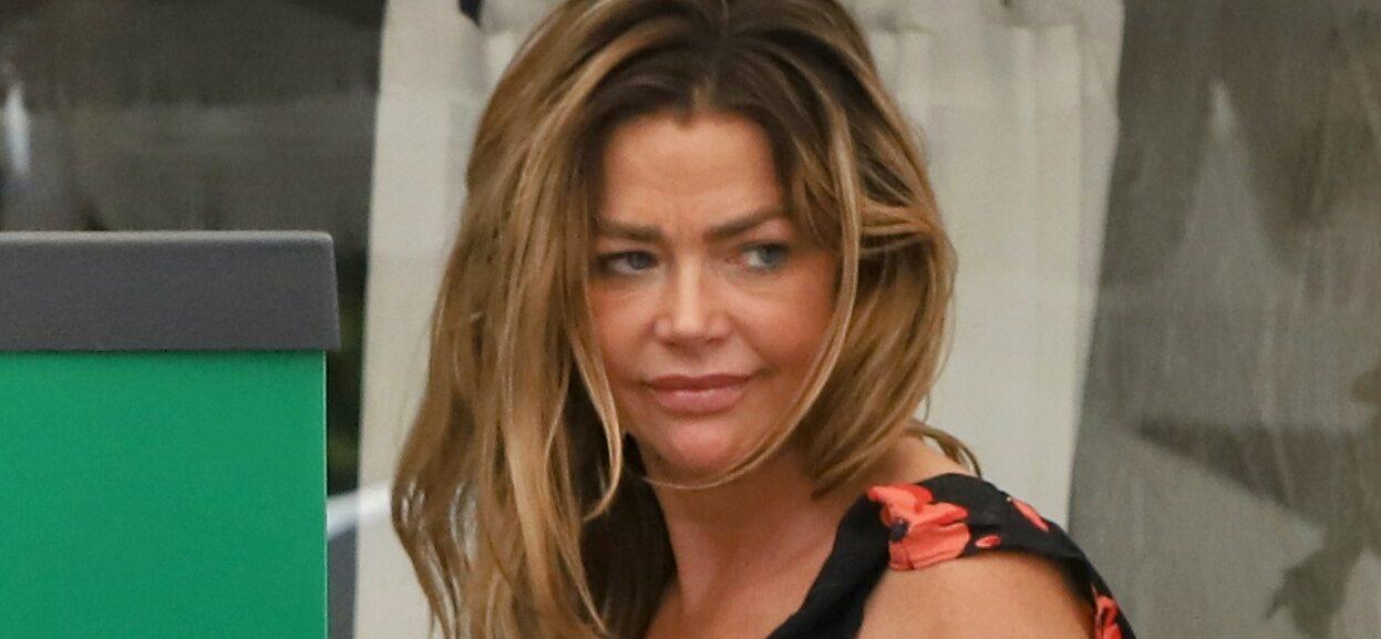 Denise Richards shows fellow Housewives a social media meme after they grab lunch together at the Ivy