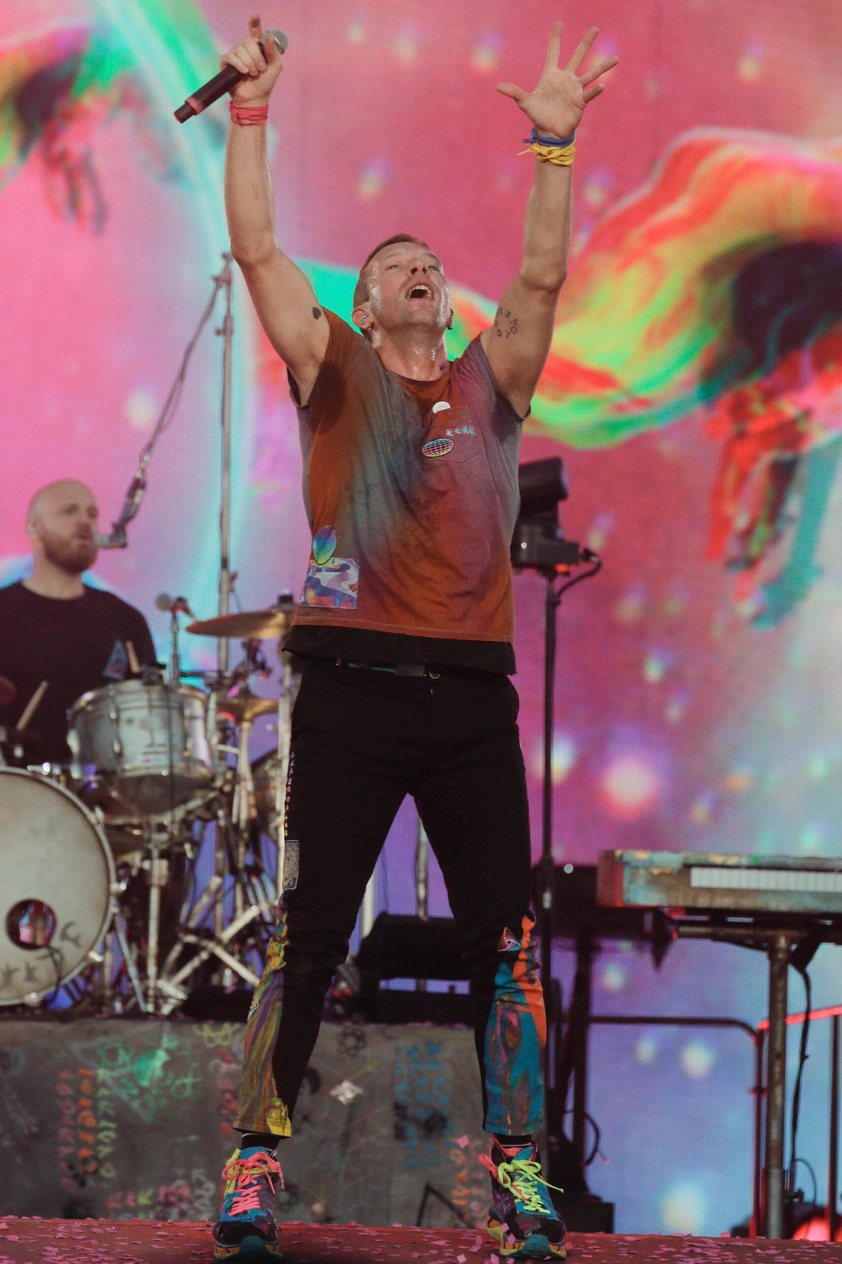 Coldplay performing at Stade de France in Paris
