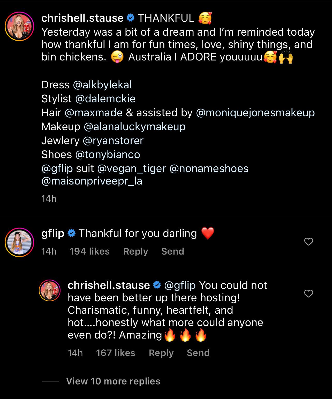 The comments of Chrishell Stause's post on her Instagram page
