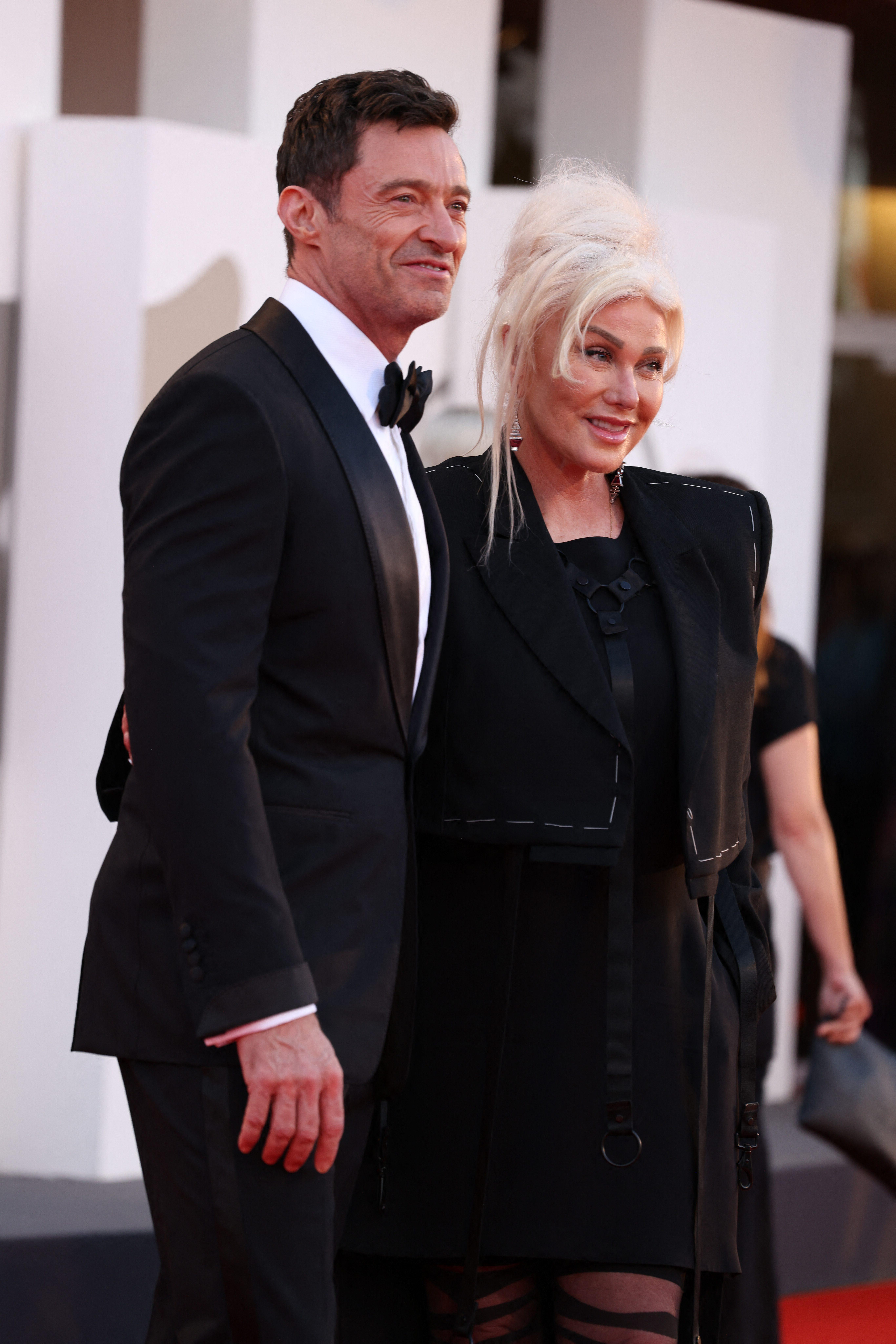 Hugh Jackman and Deborra-Lee Furness attend "The Son" red carpet at the 79th Venice International Film Festival
