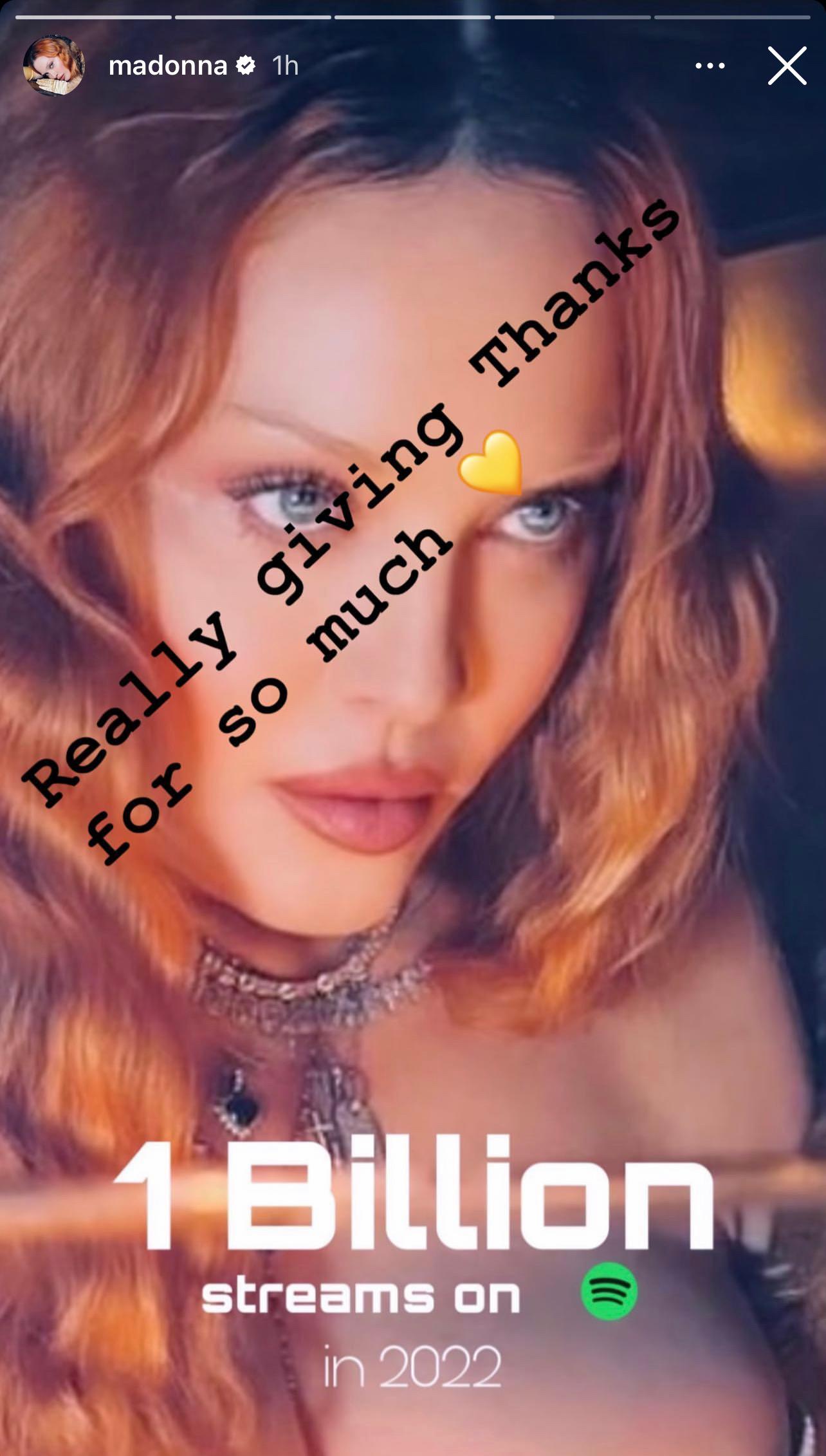 Madonna's post on her Instagram story