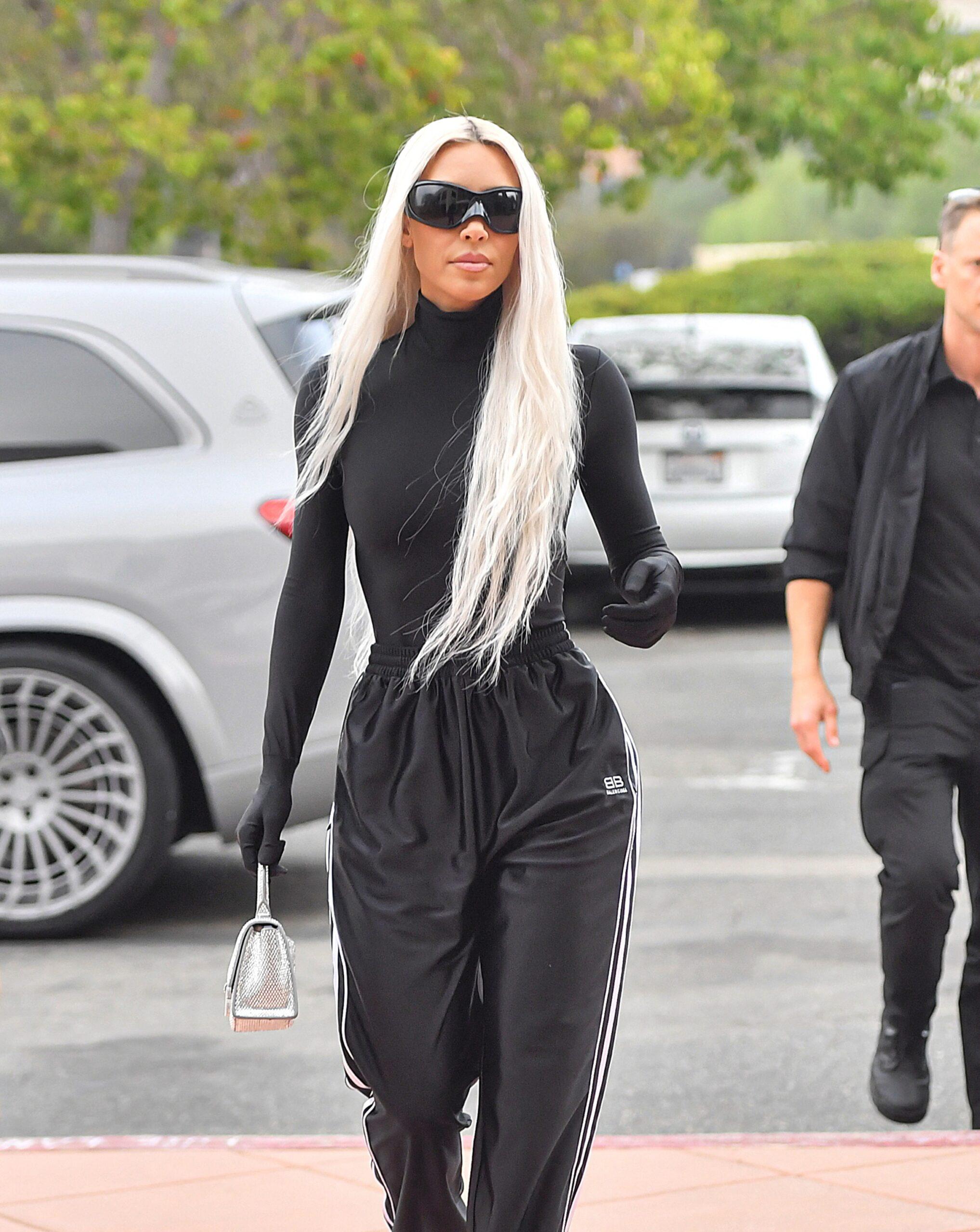 Kim Kardashian Looks Striking Balenciaga As She Makes The Sidewalk Her Runway While arriving at North apos s Basketball Game in Thousand Oaks CA