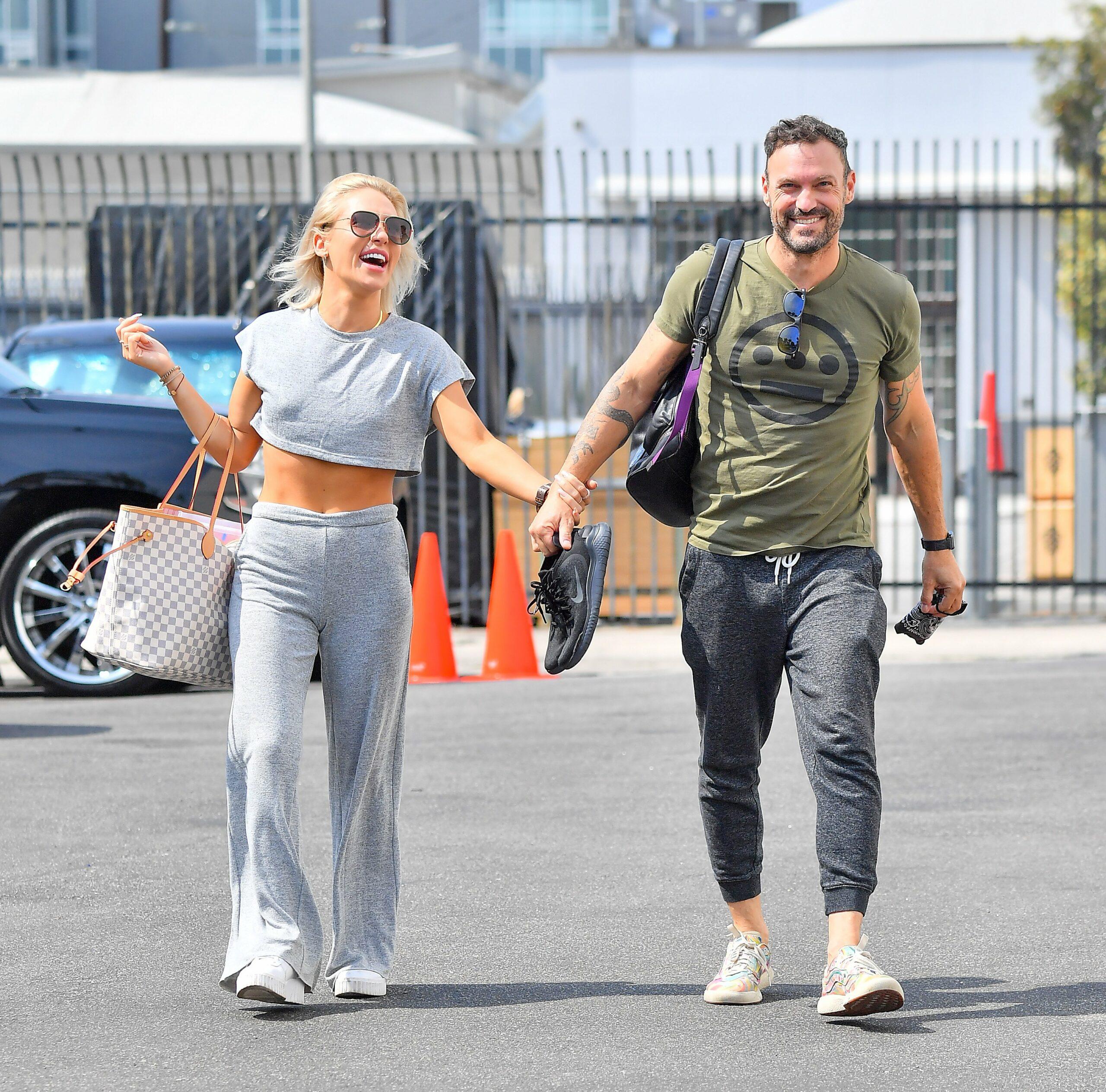 Brian Austin Green and his girlfriend Sharna Burgess look happier than ever as they make their way into rehearsals at Dancing With The Stars