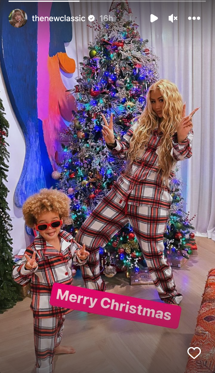 Iggy Azalea and son Onxy wearing matching PJs for Christmas