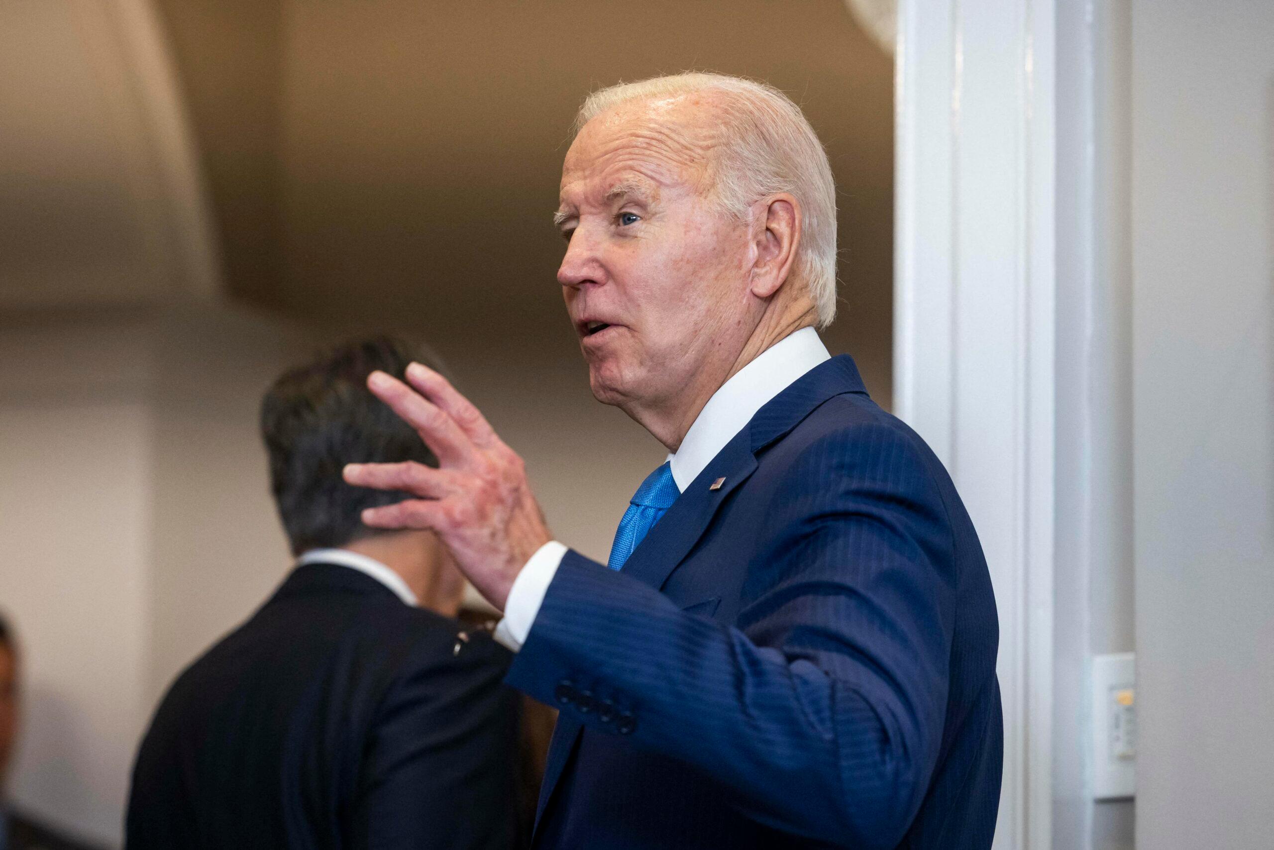 United States President Joe Biden, alongside Cherelle Griner, prepares to announce a prisoner exchange with Russia from the Roosevelt Room of the White House in Washington, DC, USA, 08 December 2022.