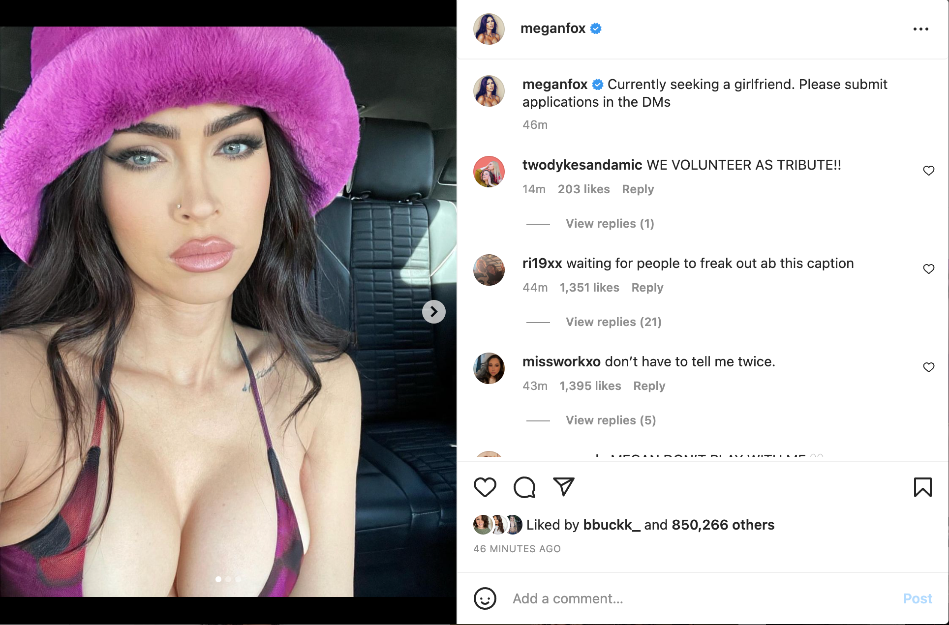 Megan Fox Is Taking Applications For A Girlfriend, Slide In Her DMs