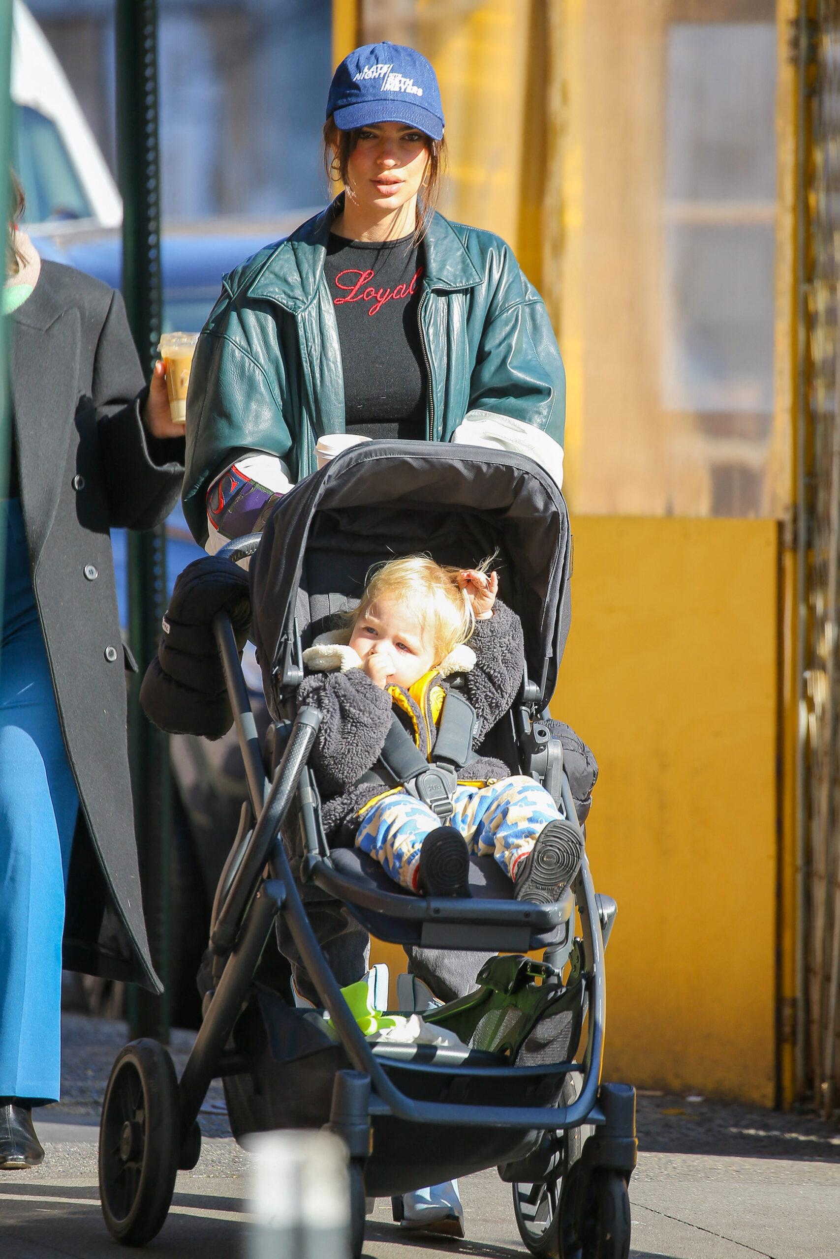 Emily Ratajkowski with her son