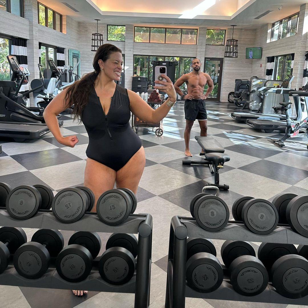 Ashley Graham and husband Justin Ervin gym photos