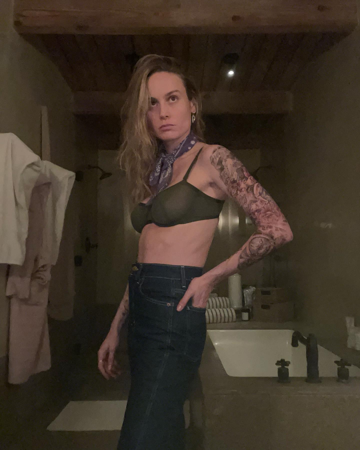 Brie Larson shows off an armful of tattoos