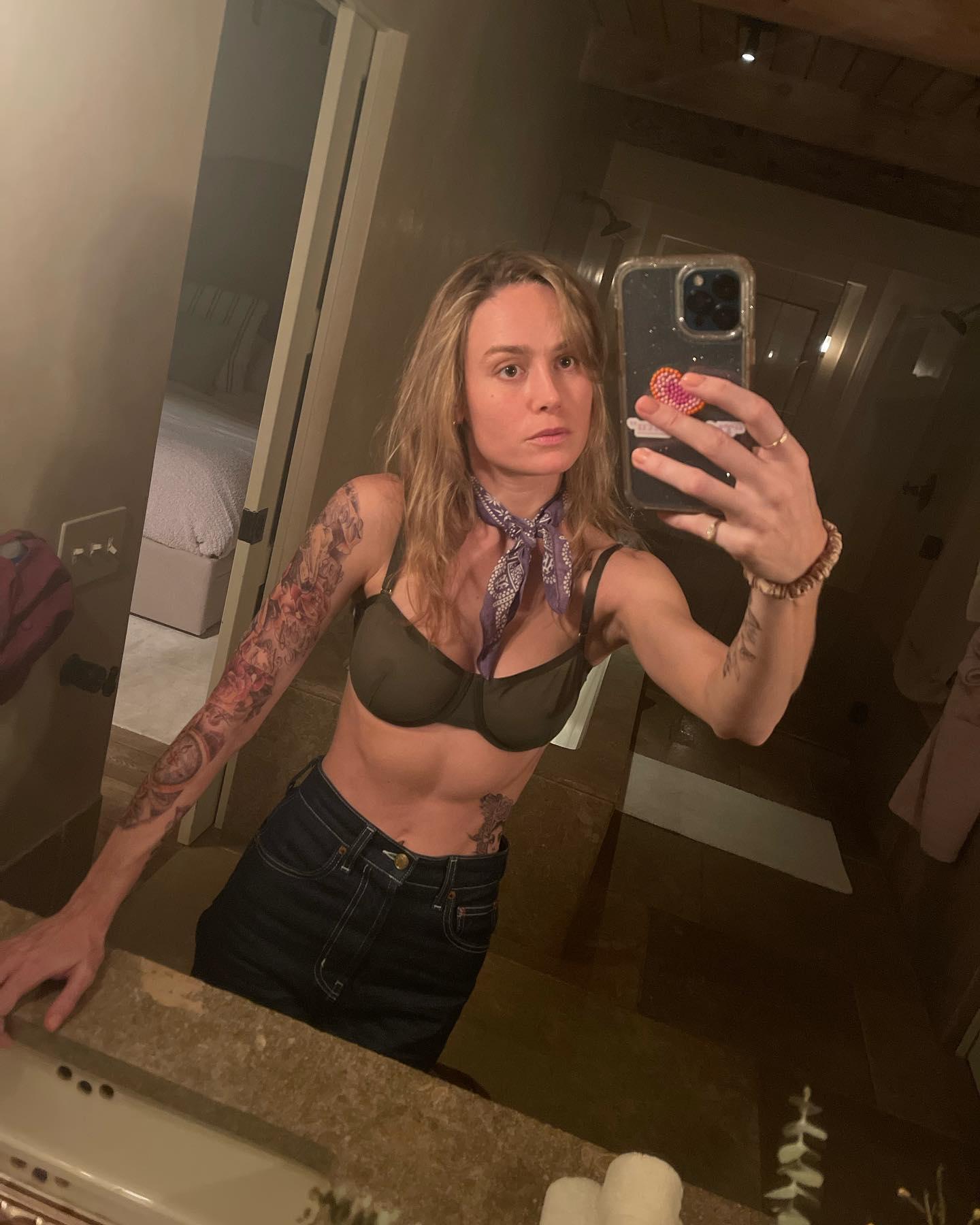 Brie Larson shows off an armful of tattoos