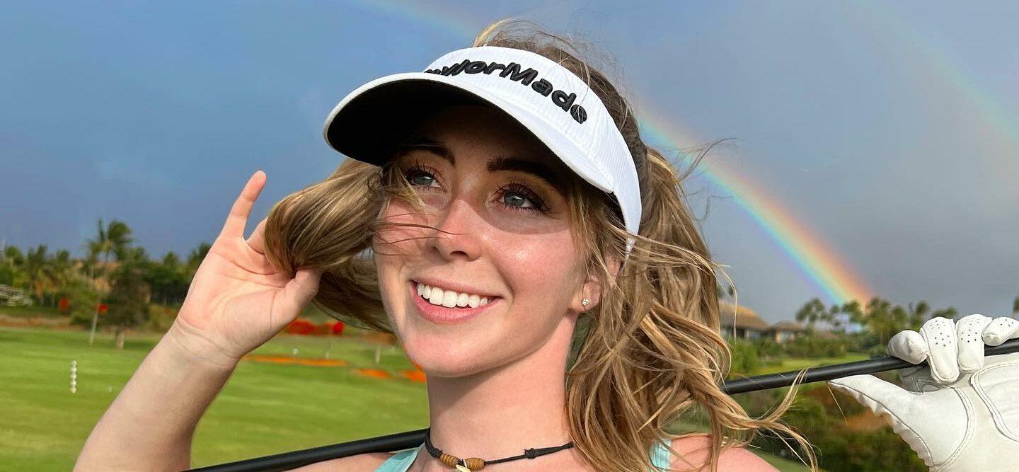Grace Charis threatens to spill out of open top while playing golf as  influencer is told 'you need to find a bra