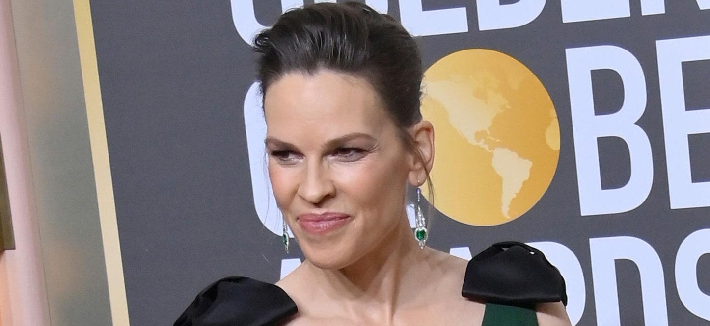 Hilary Swank’s Baby Bump Steals Spotlight In Black Sheer Dress For ‘Late Late Show’