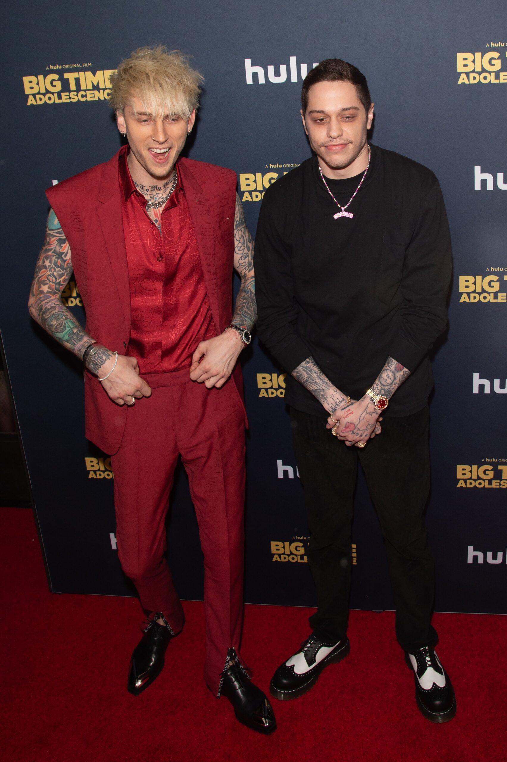 Machine Gun Kelly and Pete Davidson attend the premiere of "Big Time Adolescence" at Metrograph on March 05, 2020 in New York City