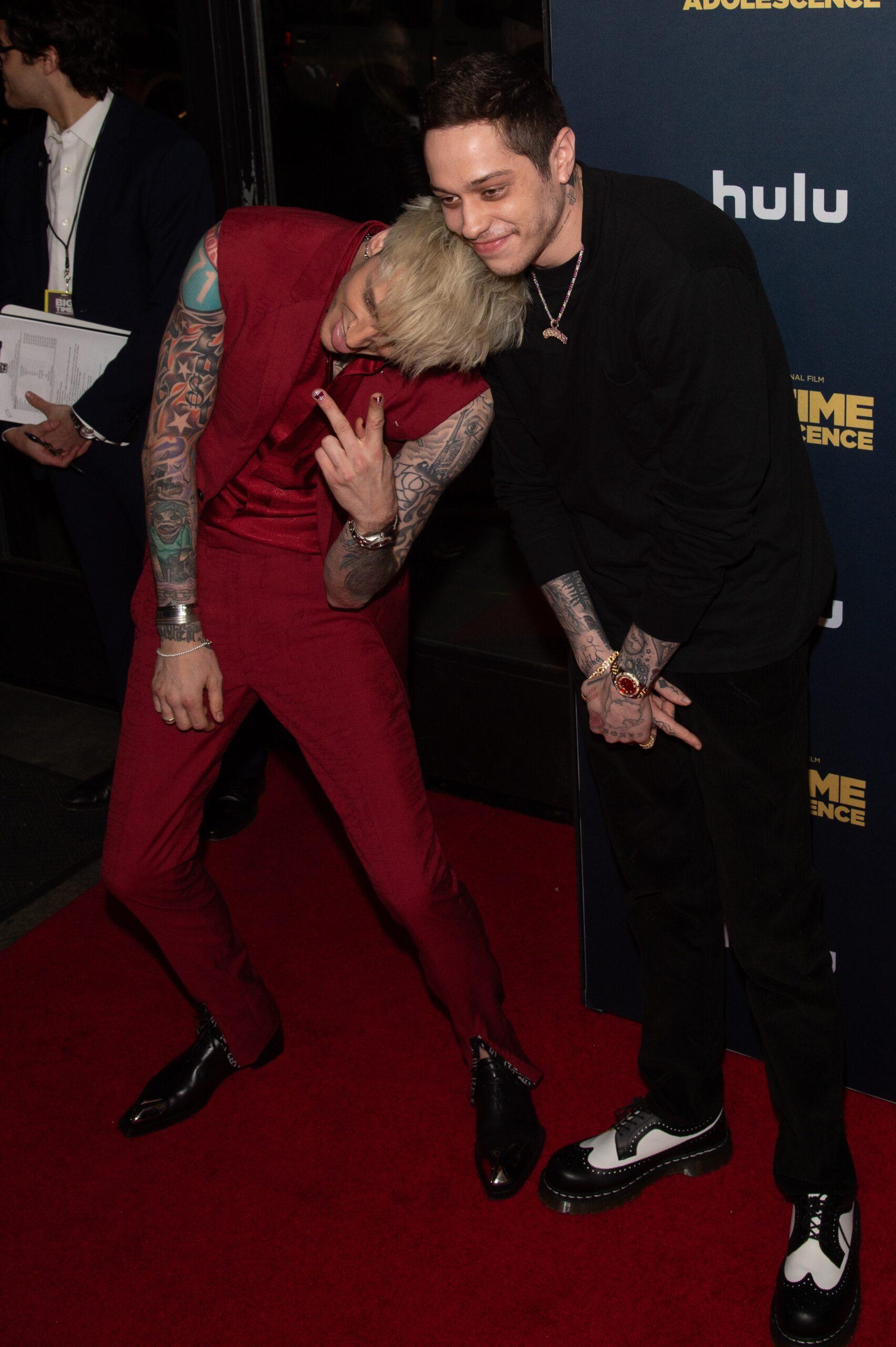 Machine Gun Kelly and Pete Davidson attend the premiere of "Big Time Adolescence" at Metrograph on March 05, 2020 in New York City