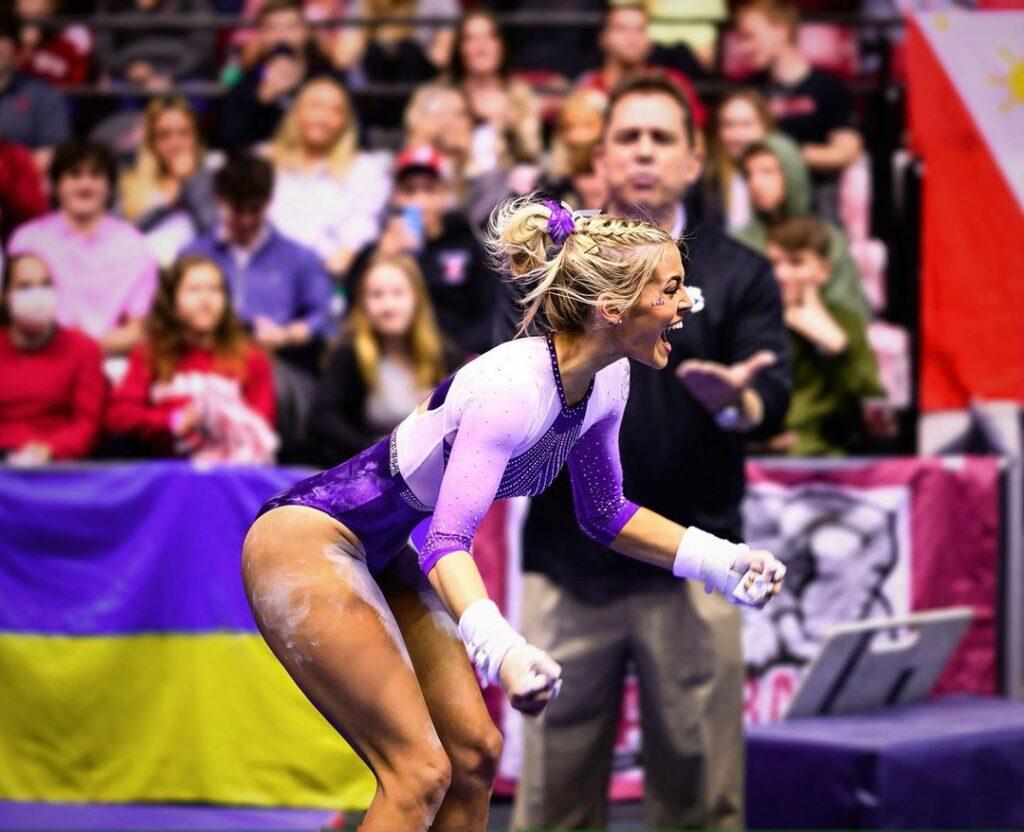 Gymnast Olivia Dunne Celebrates LSU Win Amid Rival's Threat