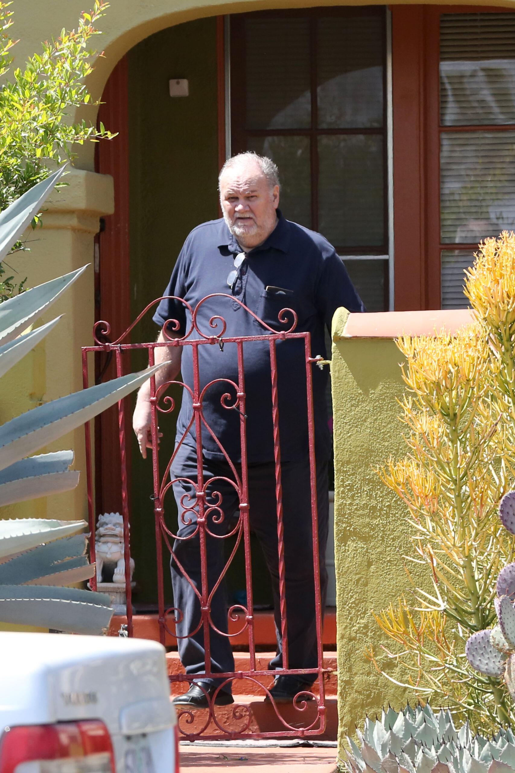 Meghan Markle's father Thomas Markle drops off flowers at Meghan's mother Doria Ragland home days before the wedding
