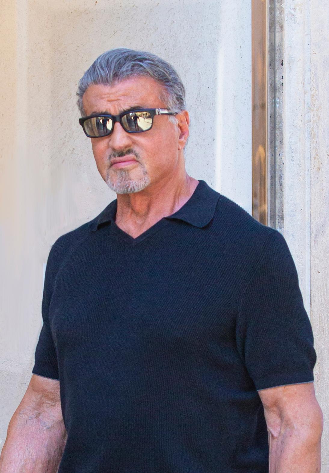 American actor Sylvester Stallone is seen out for a walk in Rome