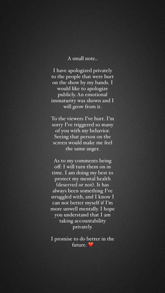 Micah Lussier's Insta story apology