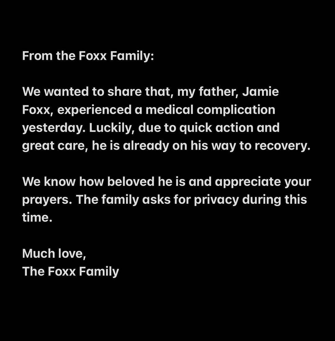Jamie Foxx's Family Assures Fans Of His Recovery After Hospitalization