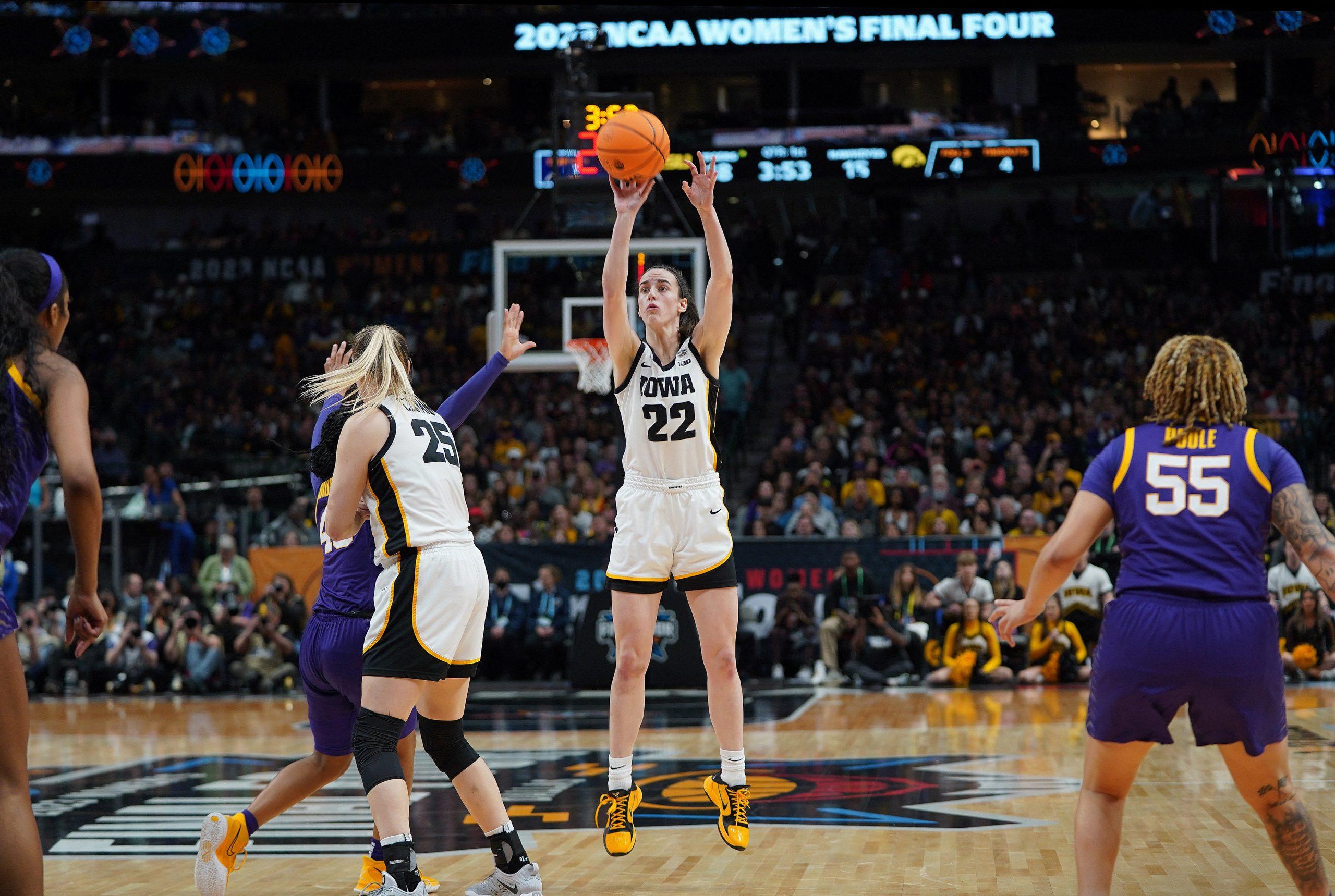 Caitlin Clark shooting a basketball