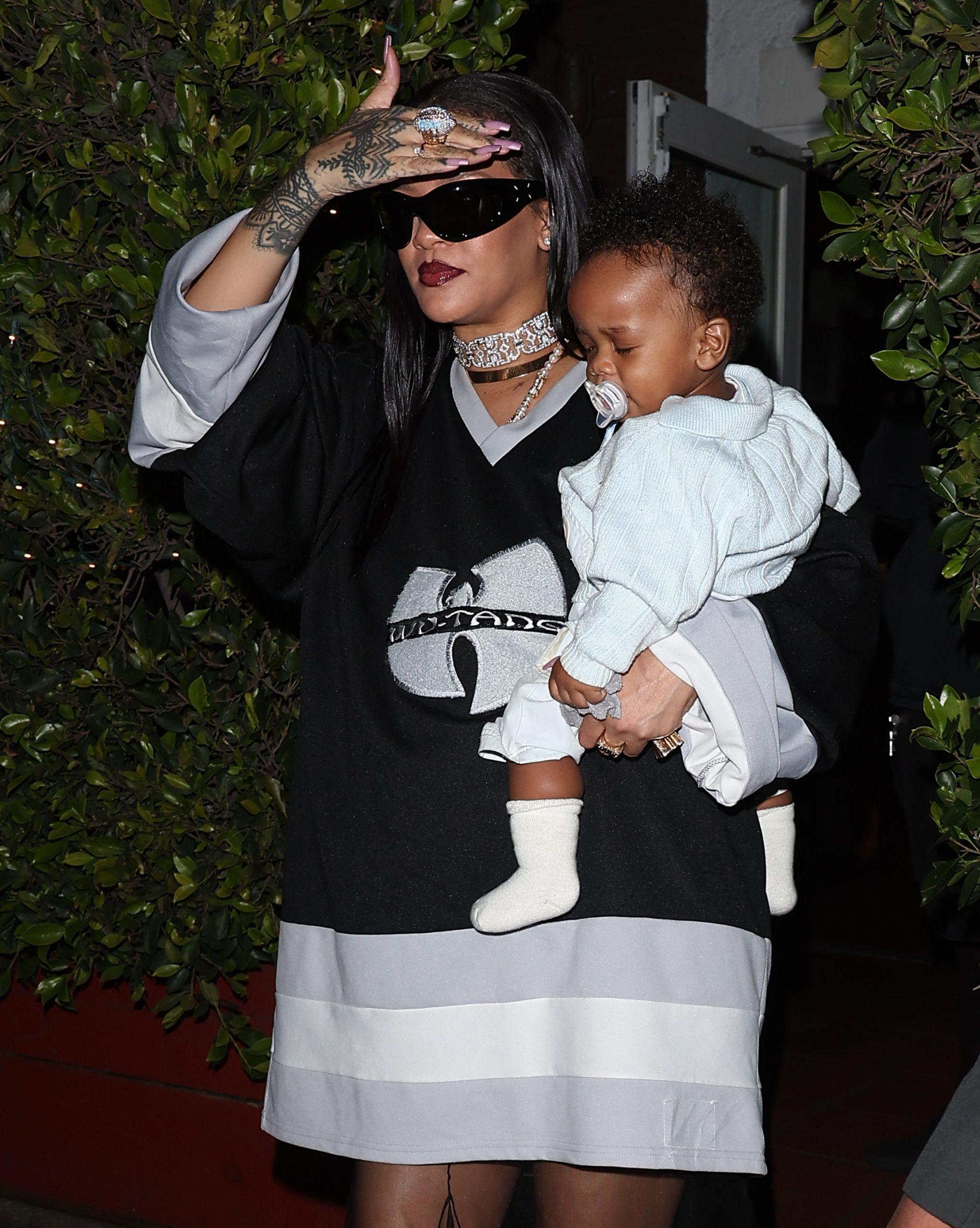 Rihanna Takes Maternity Fashion To The Next Level In Stunning Wu-Tang Shirt Dress, Shows Off Baby Bump