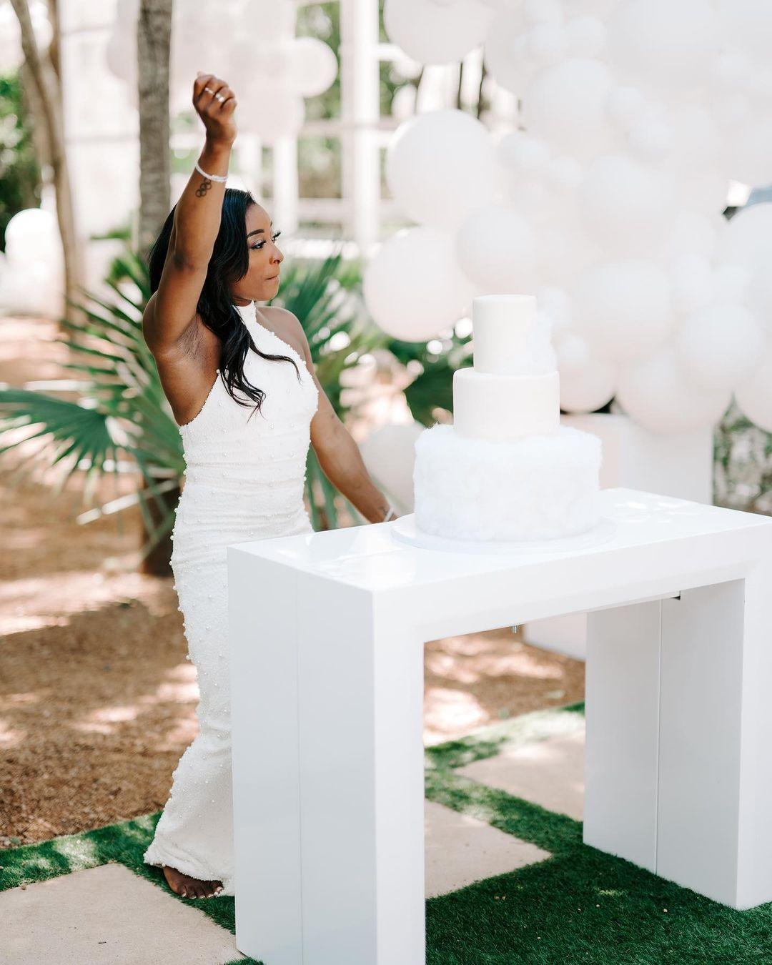 Simone Biles's White Halter Dress For Her Bridal Shower