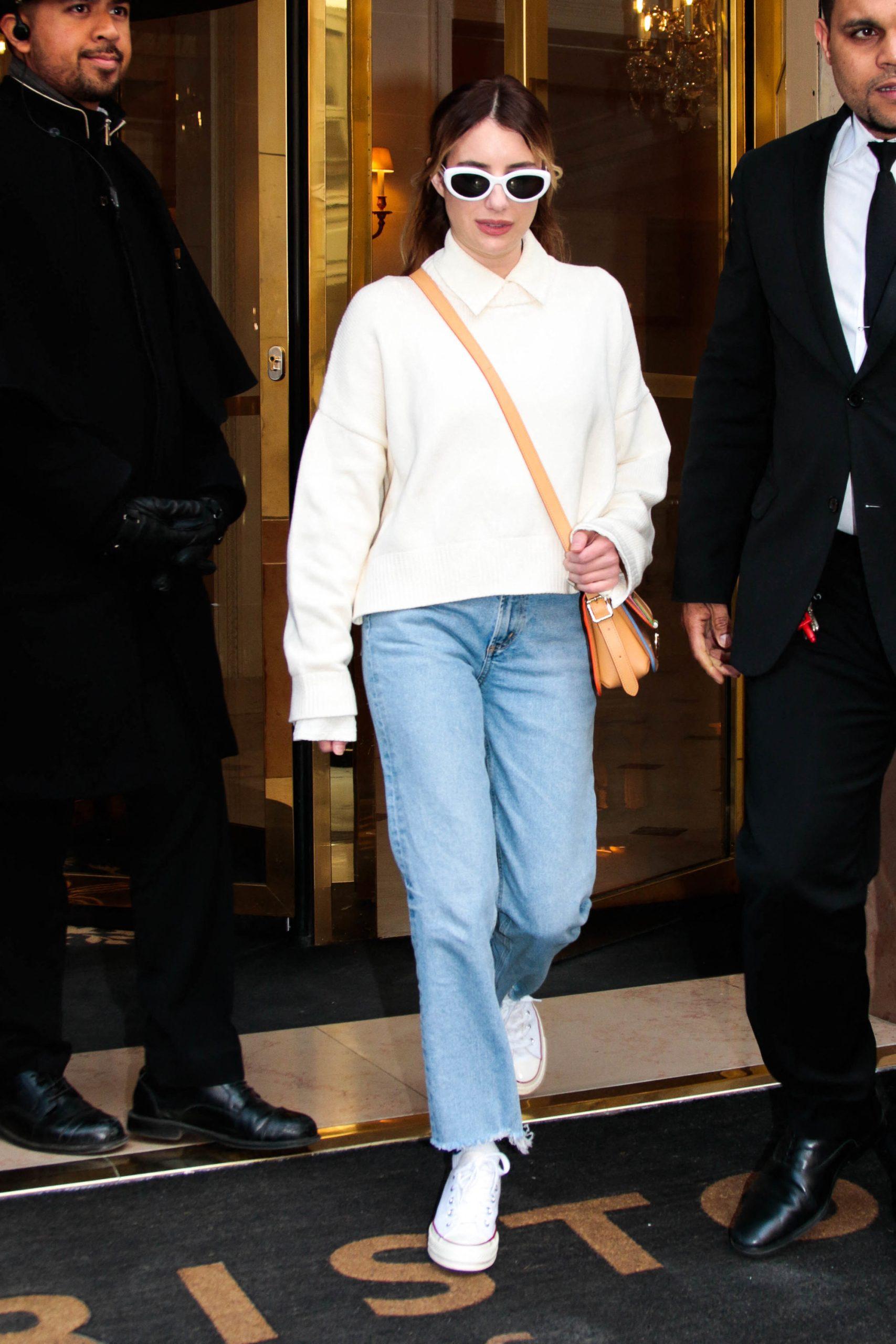 Emma Roberts leaving her hotel during Paris Fashion Week