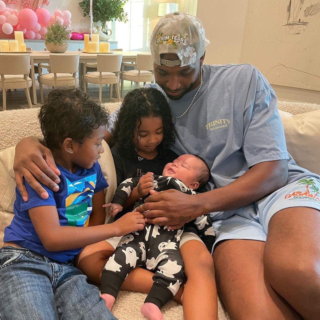 Tristan Thompson with True, baby Tatum, and Prince