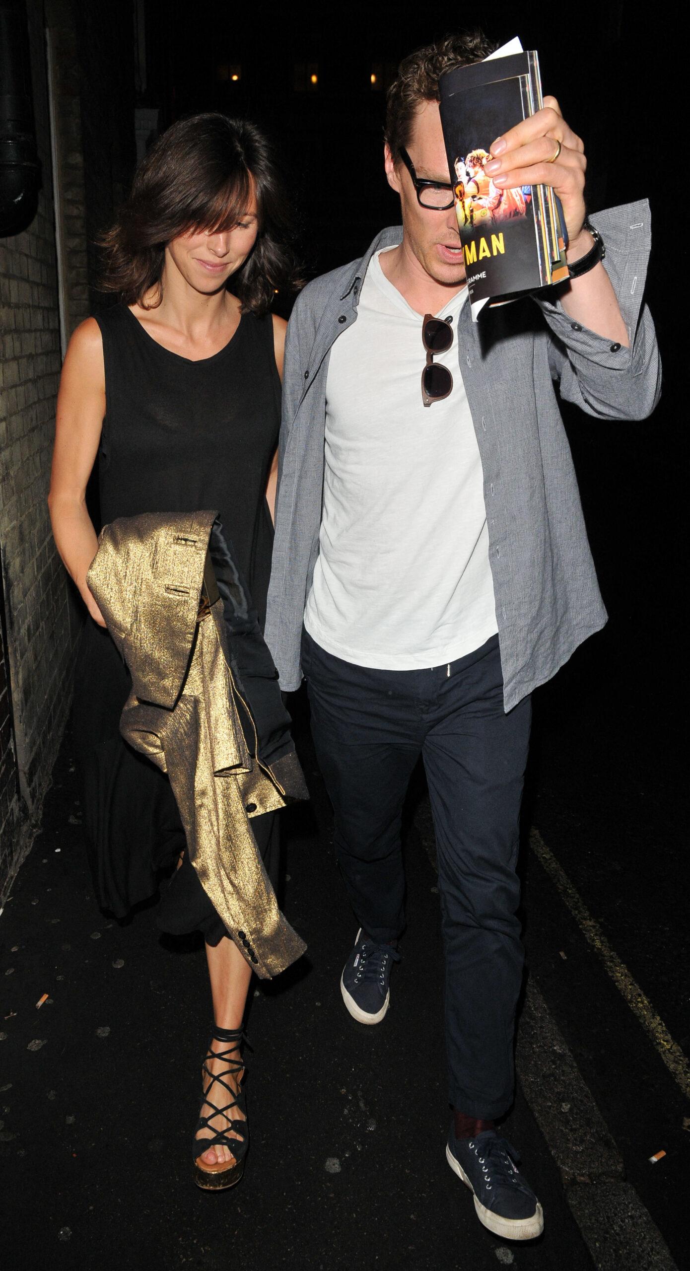Sophie Hunter and Benedict Cumberbatch spotted walking along Archer Street in Soho, London, England,