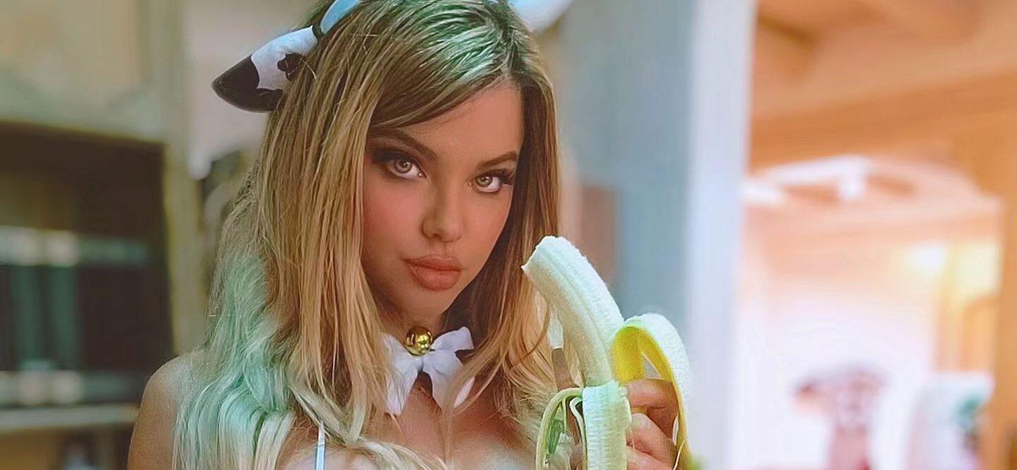 Dana Hamm Eats A Banana In Her Itty Bitty Cow Costume