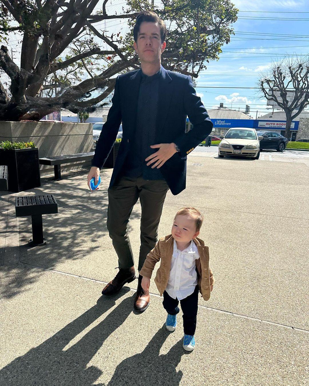 John Mulaney and his son Malcolm in matching outfits