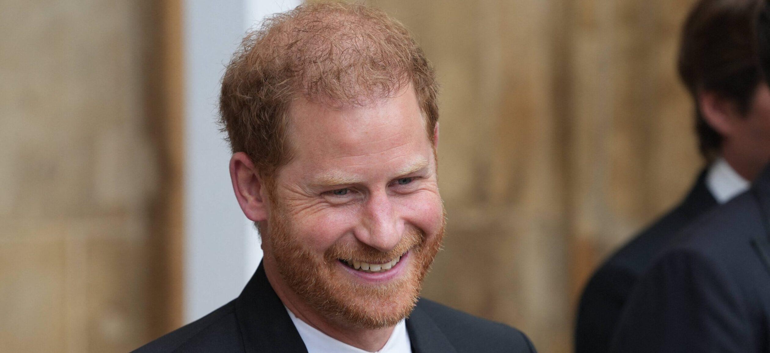 Prince Harry at the coronation of King Charles III and Queen Camilla at Westminster Abbey, London.