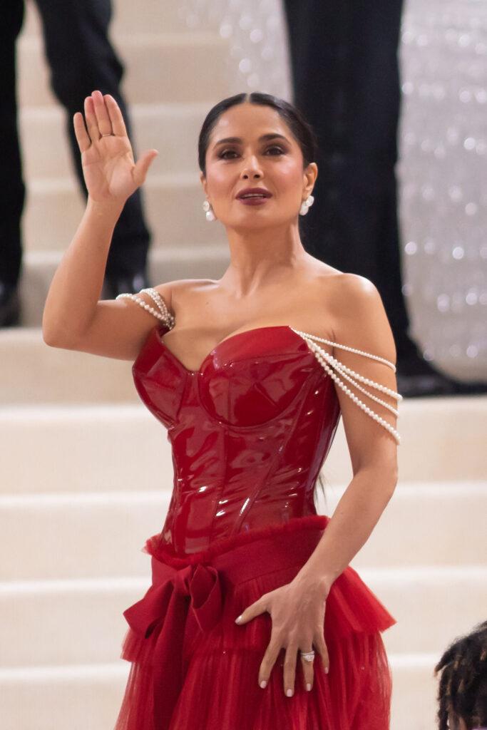 Salma Hayek Drops Jaws In Her Strapless Red Met Gala Dress