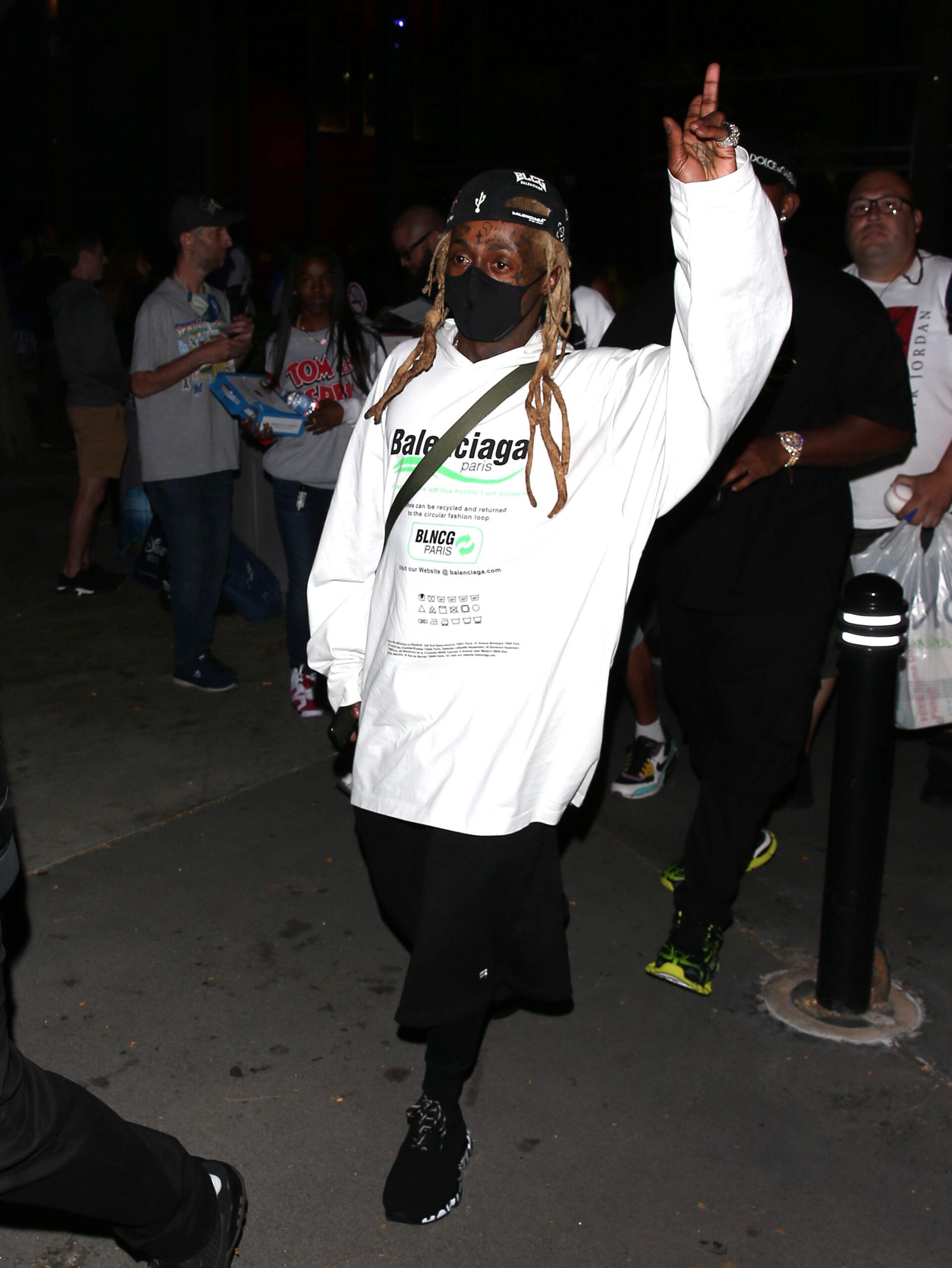 Lil Wayne was seen leaving the Lakers Vs Clippers NBA game at Staples Center in Los Angeles CA