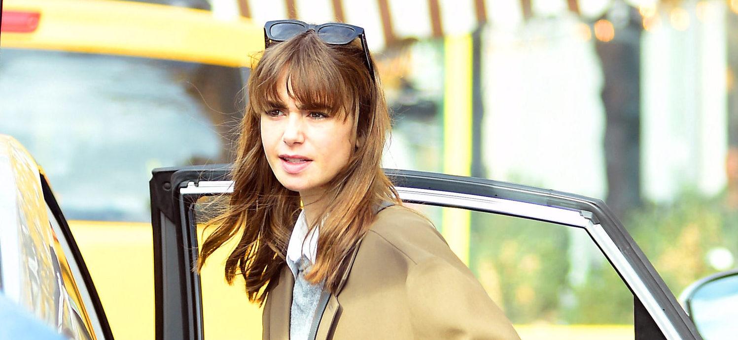 Lily Collins and Charlie McDowell checking out from their NYC Hotel