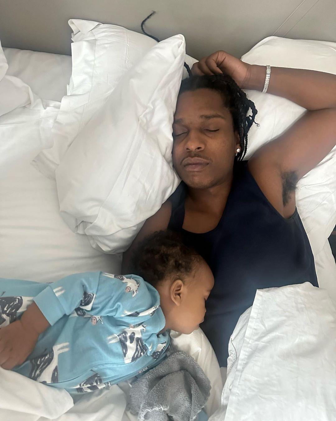 A$AP Rocky asleep with son RZA