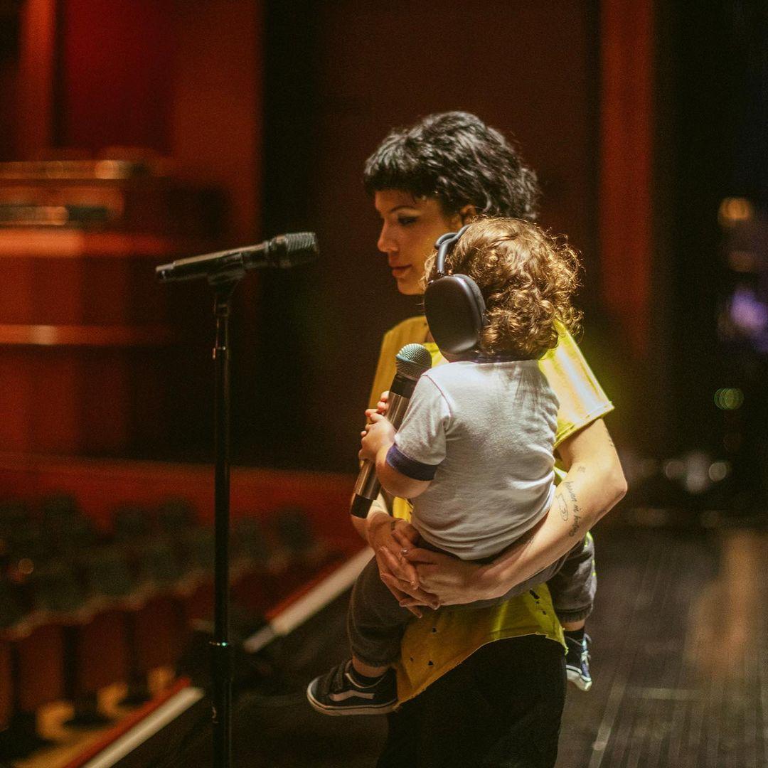 Halsey seen rehearsing with son Ender.
