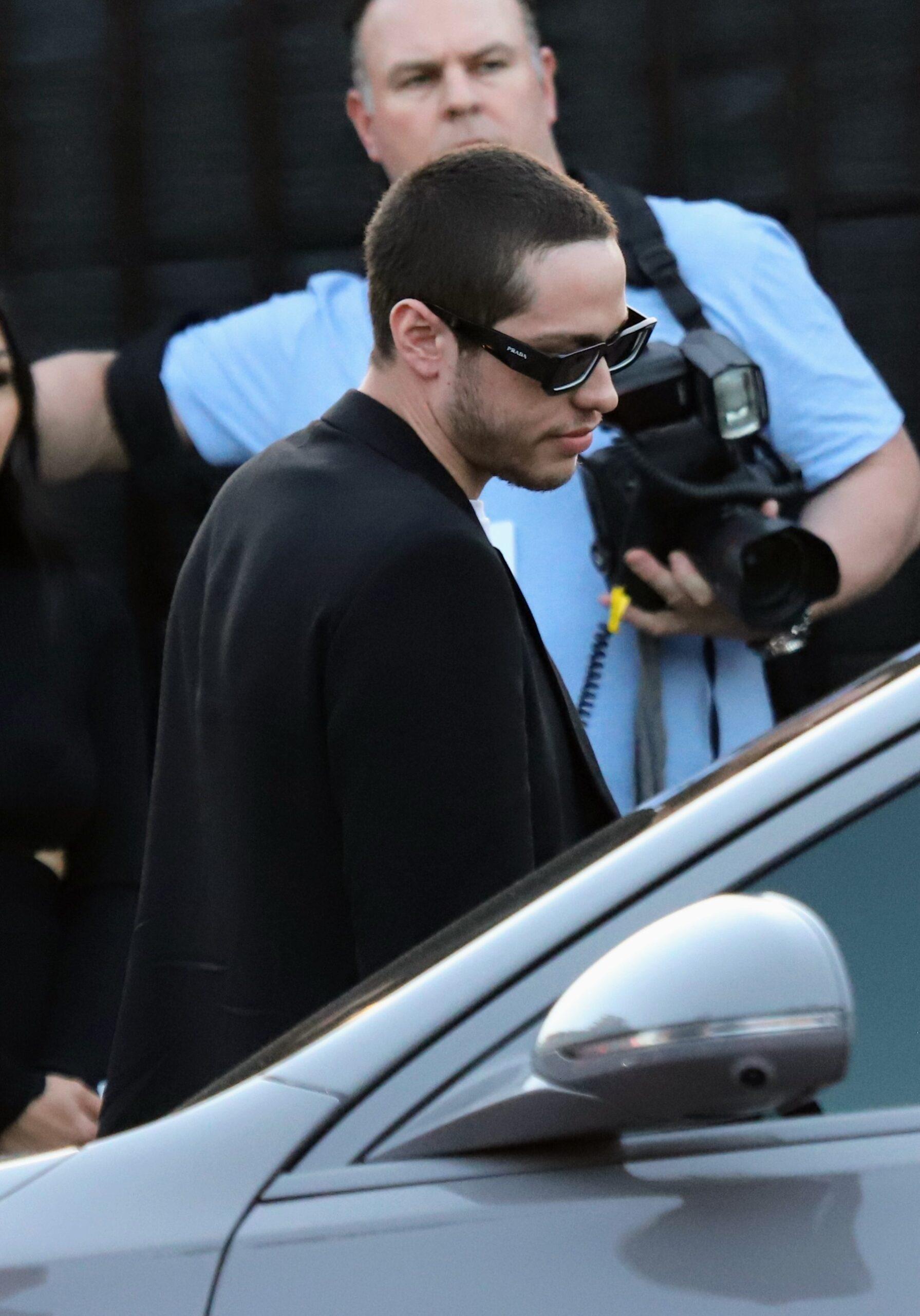 Kim Kardashian and Pete Davidson are all smiles as they arrive to the Hulu debut for Kardashian show